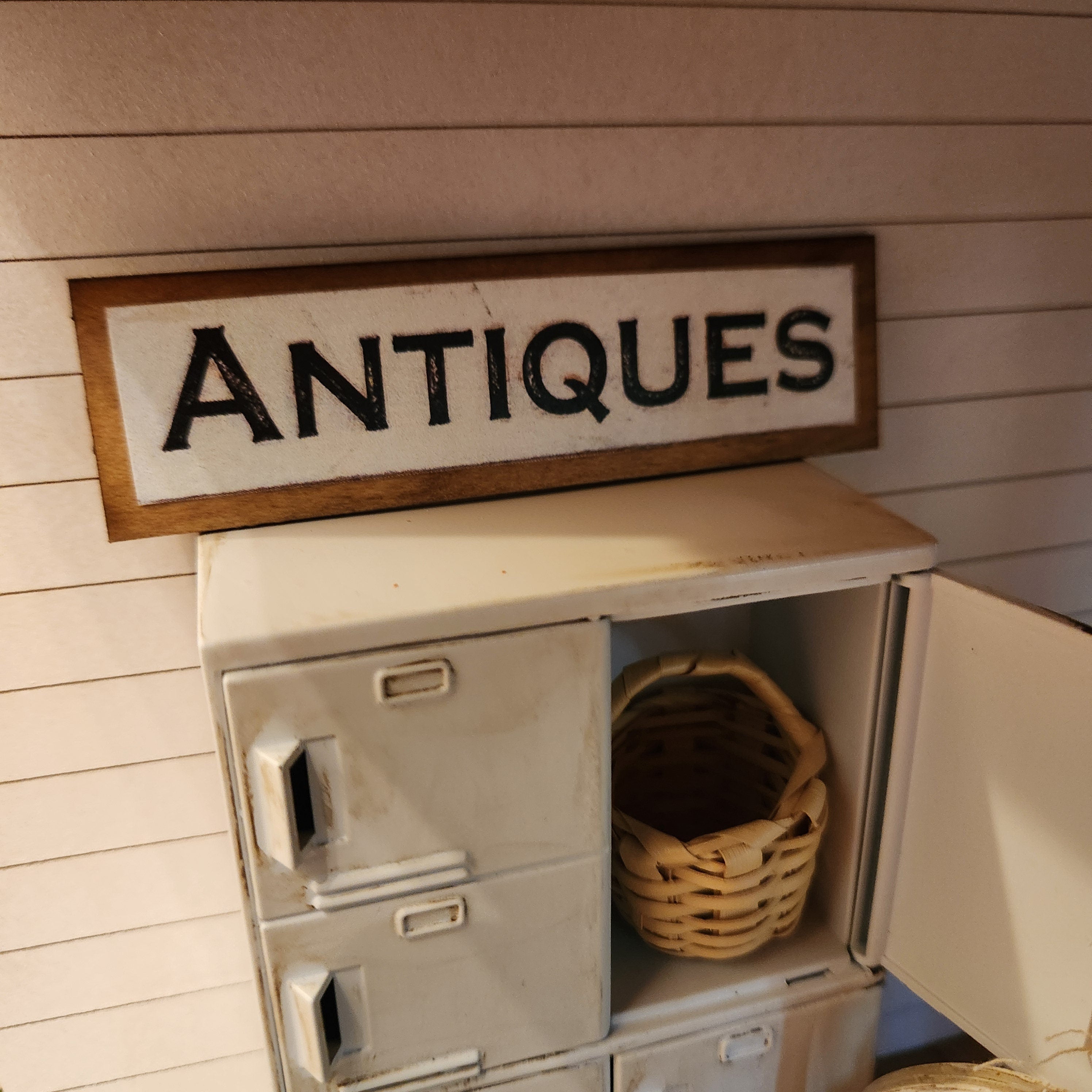 1:12 Scale Miniature Long "ANTIQUES" Wood Sign – Vintage Shop Decor