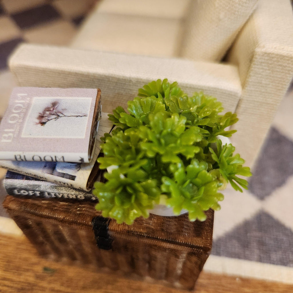 1:12 Scale Miniature Modern Succulent – Crisp White Potted Greenery