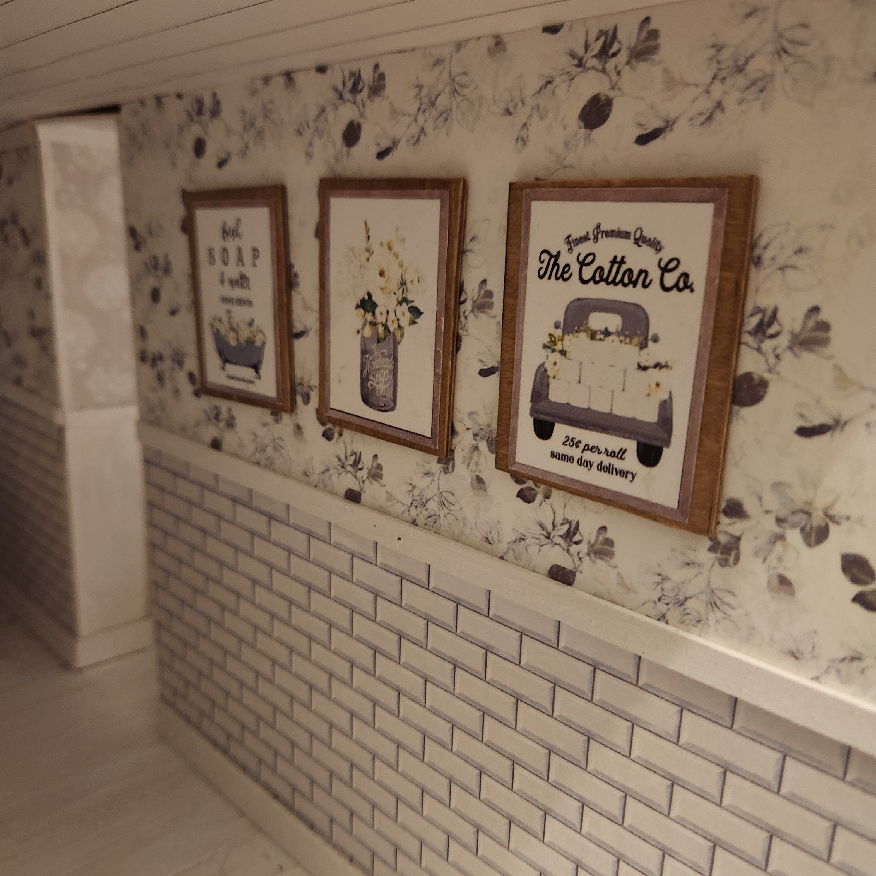 1:12 Scale Miniature Bathroom Sign Set – Trio of Farmhouse Wall Decor