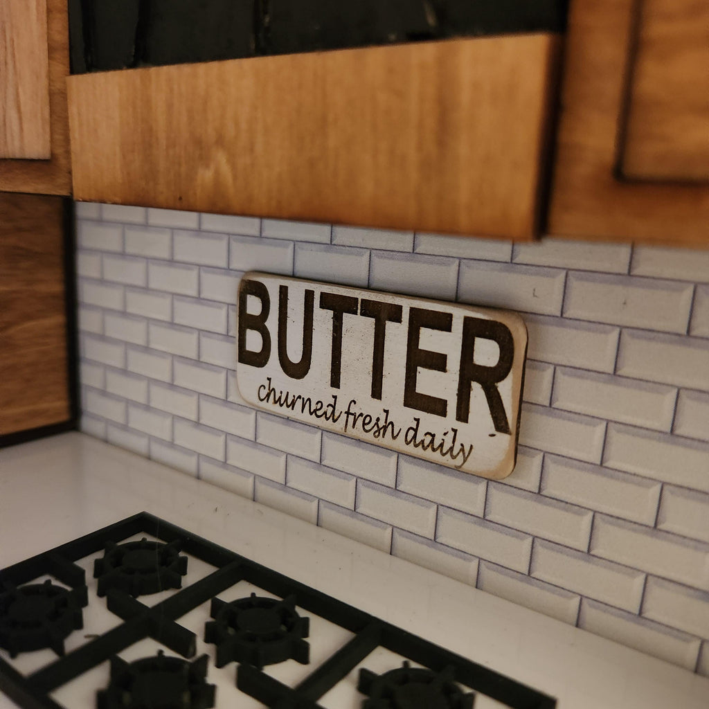1:12 Scale Miniature "BUTTER" Wood Sign – Engraved Farmhouse Wall Decor