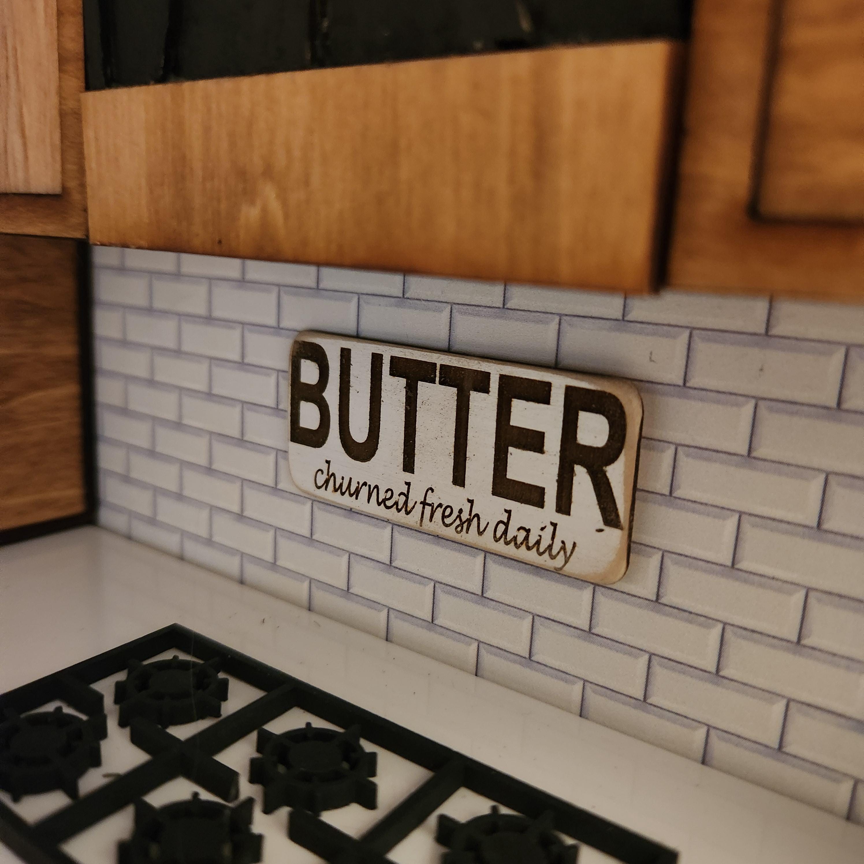 1:12 Scale Miniature "BUTTER" Wood Sign – Engraved Farmhouse Wall Decor
