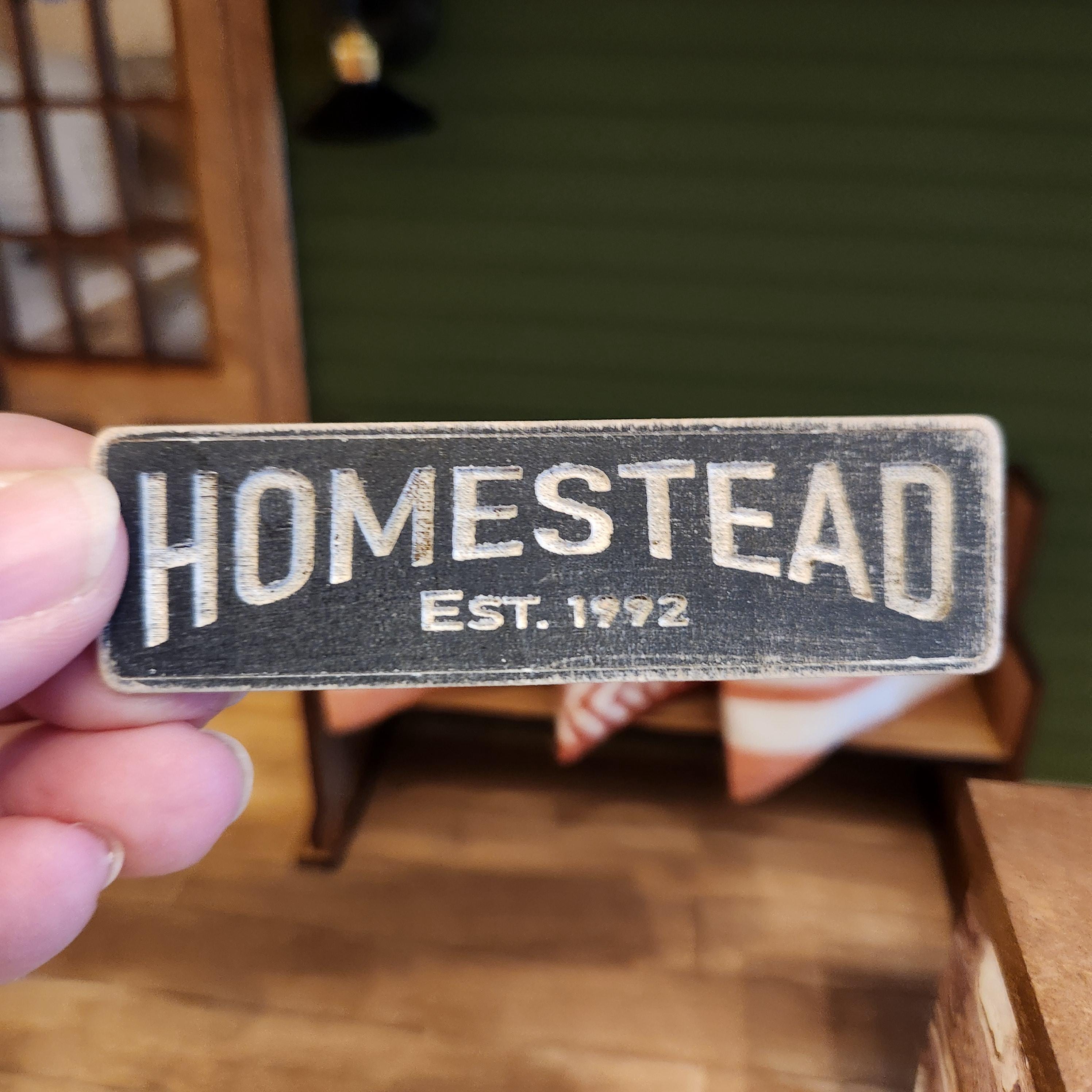 Dollhouse Miniatures Homestead Sign, 1:12 Scale, Rustic Wood