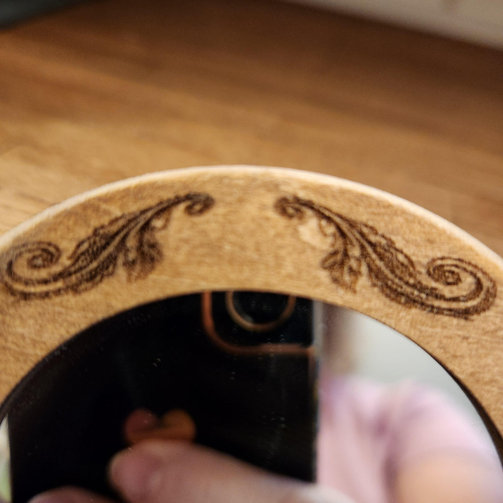 1:12 Scale Miniature Rustic Stained Mirror – Engraved Scroll Wall Decor