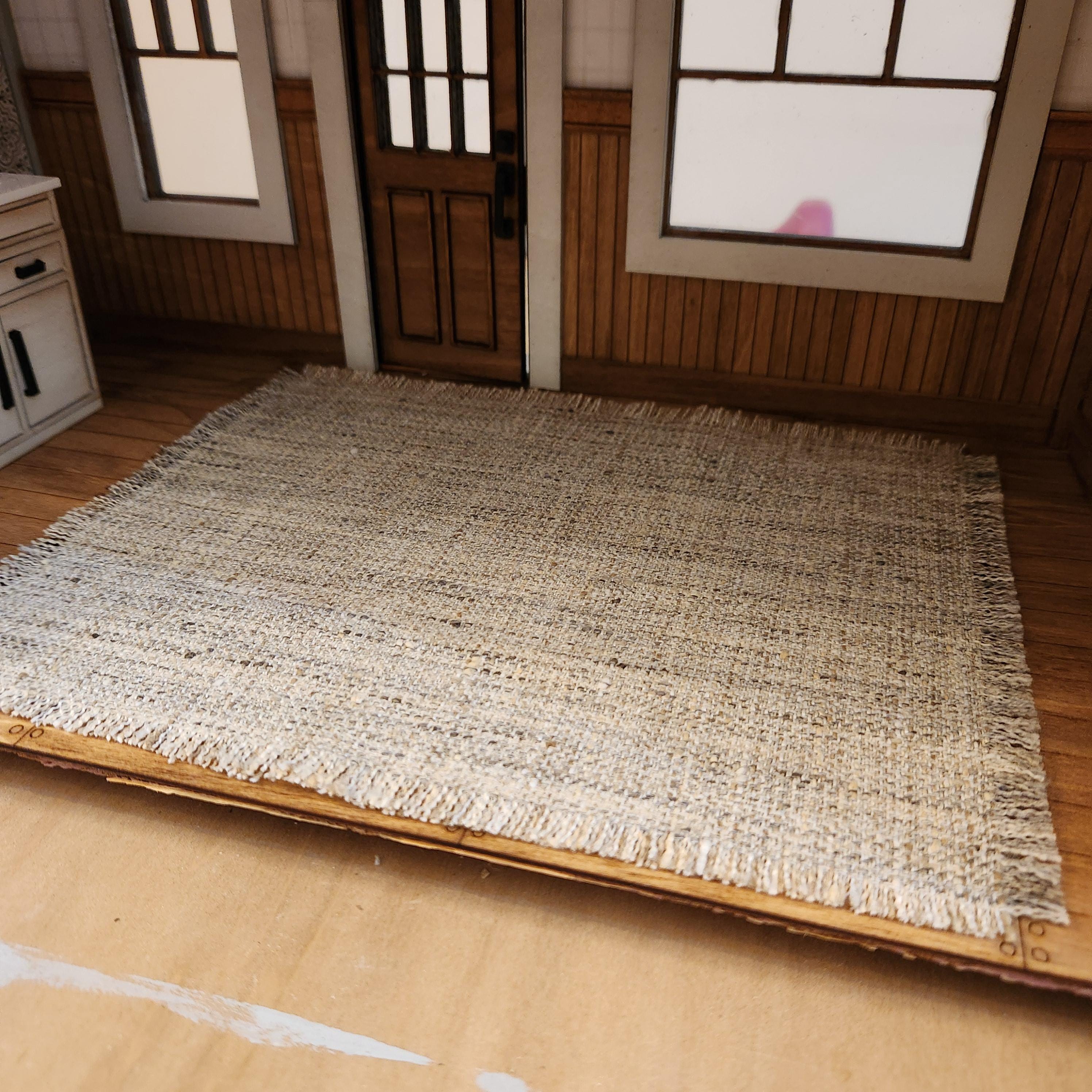 1:12 Scale Miniature Farmhouse Area Rug – Neutral Tan, Gray & White