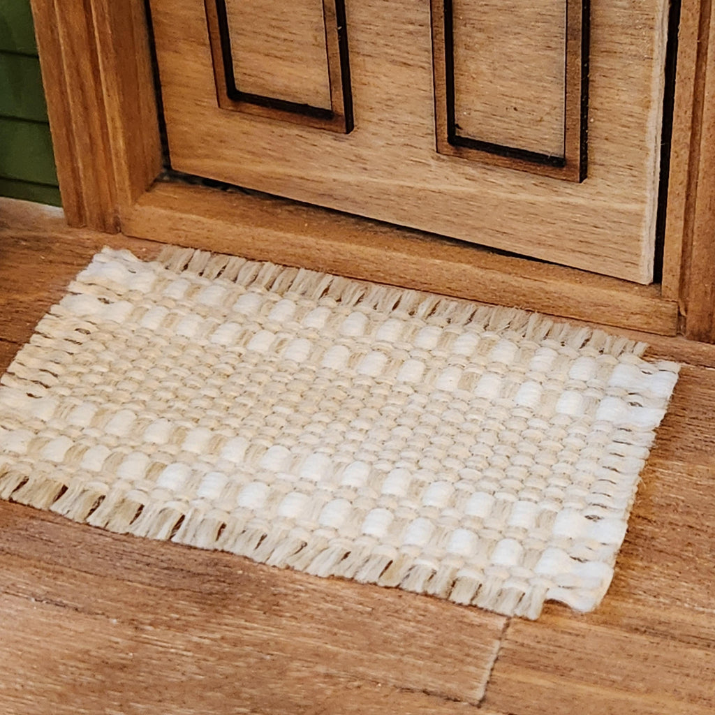 1:12 Scale Miniature Striped Rug – Tan & White Farmhouse Decor