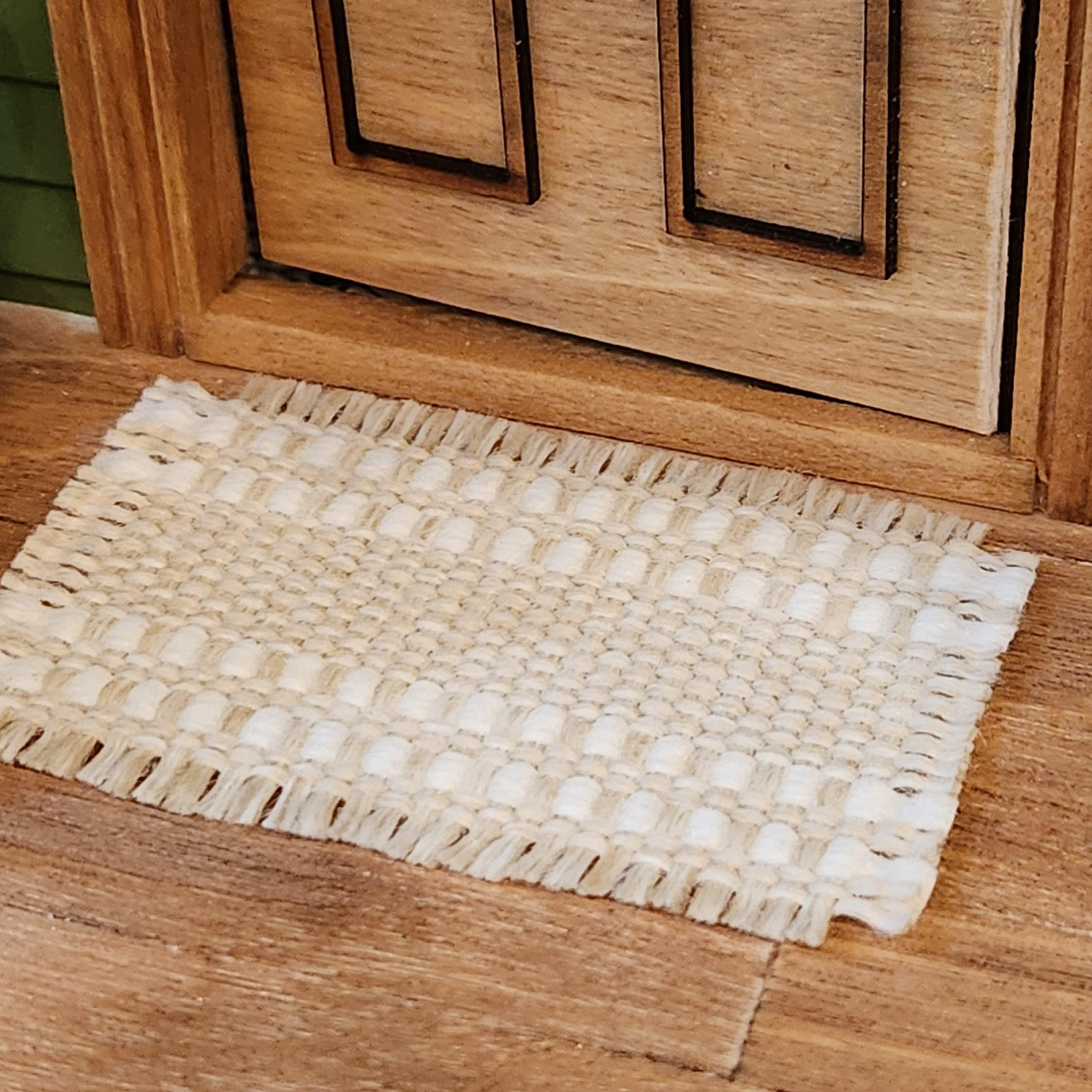 1:12 Scale Miniature Striped Rug – Tan & White Farmhouse Decor