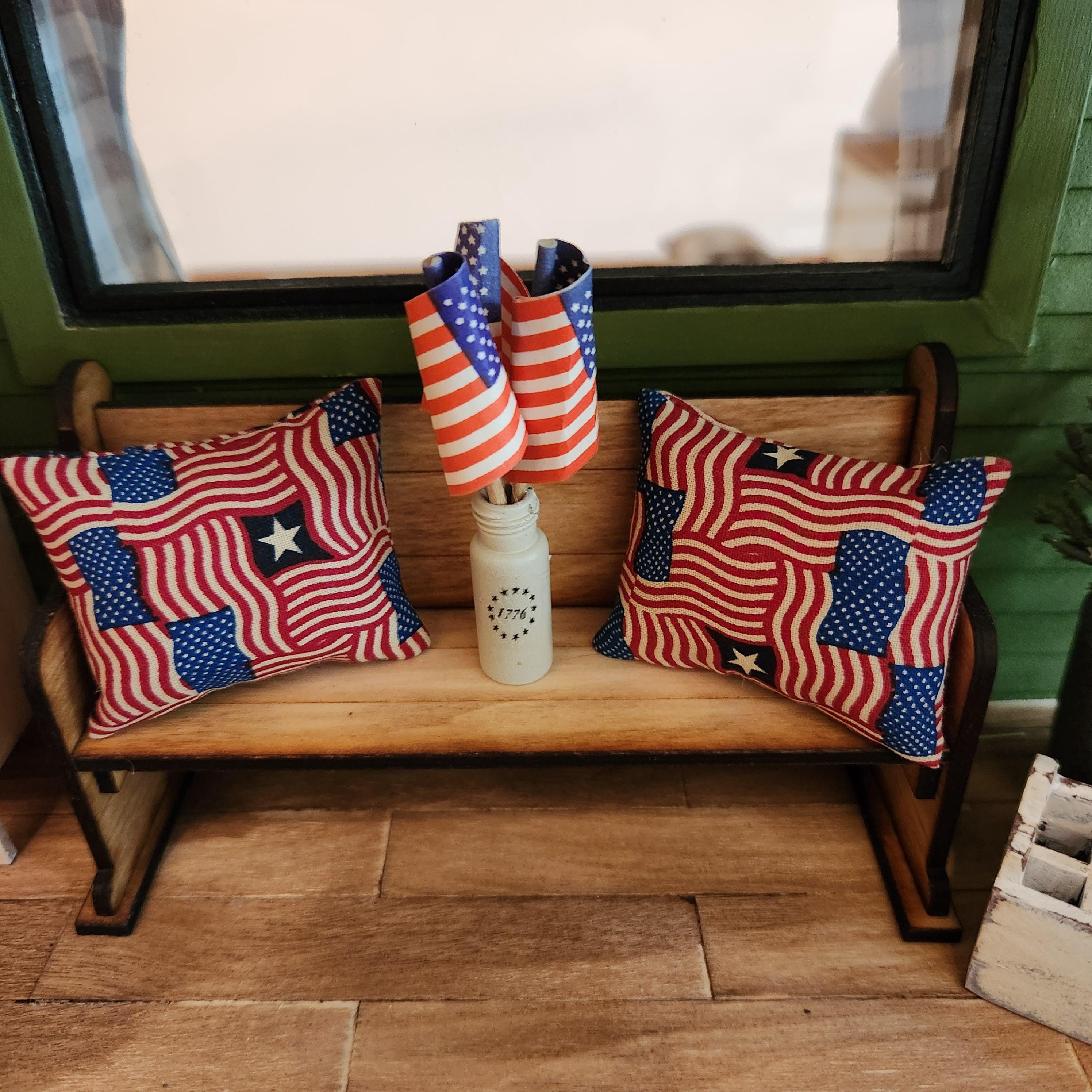 Dollhouse Miniature Accent Pillow, Patriotic Flag Decor, 1:12 Scale