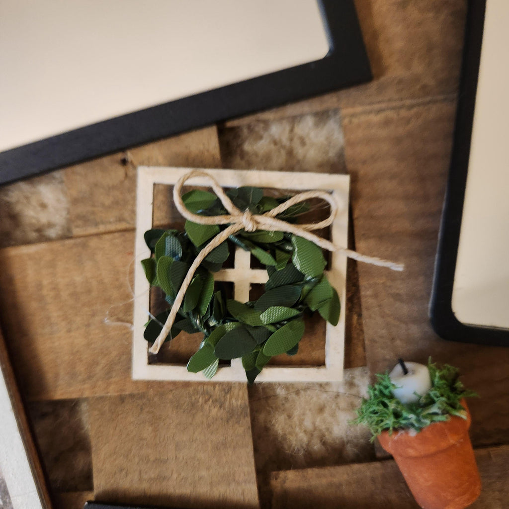 1:12 Scale Miniature Window Pane Wall Decor with Wreath