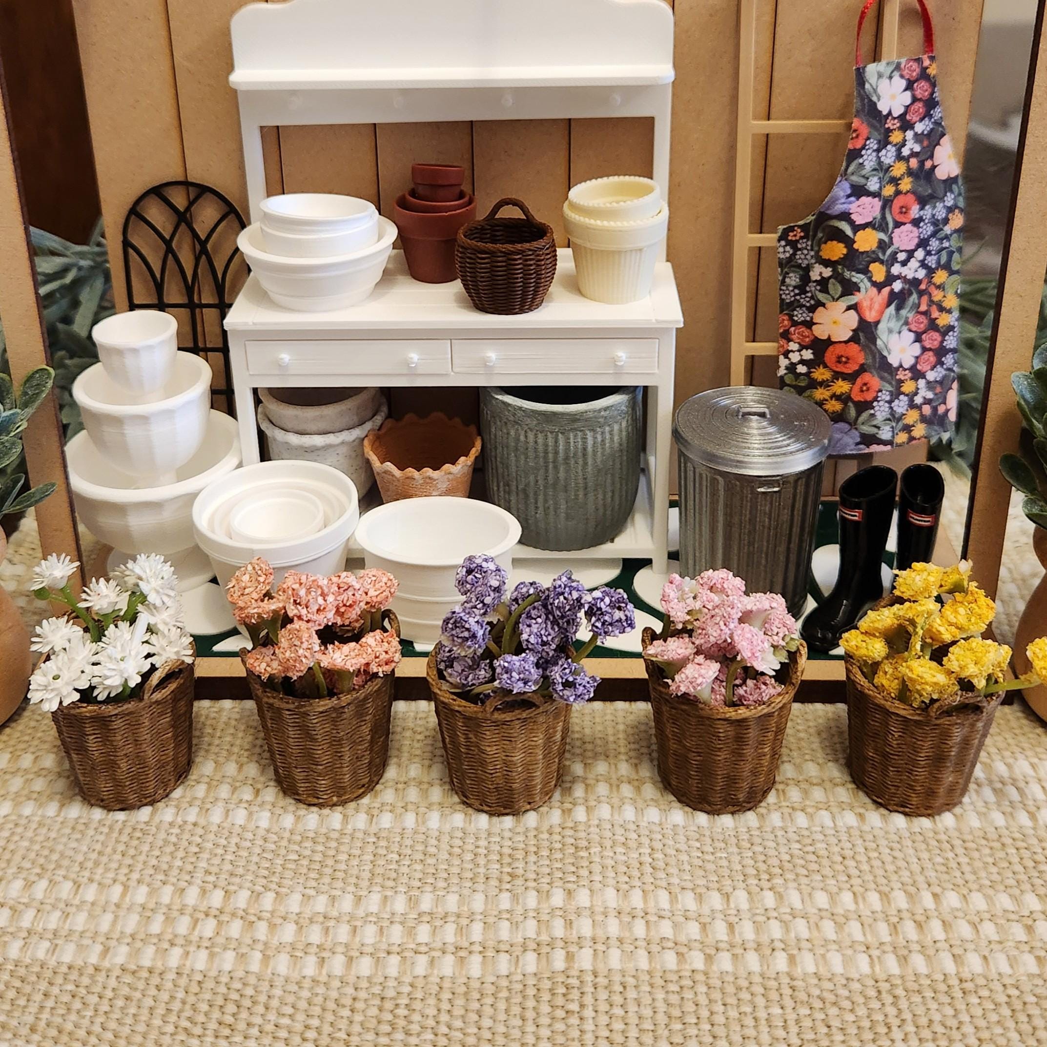 Dollhouse Miniature Potted Flowers | Basket of Flowers, Spring Accent