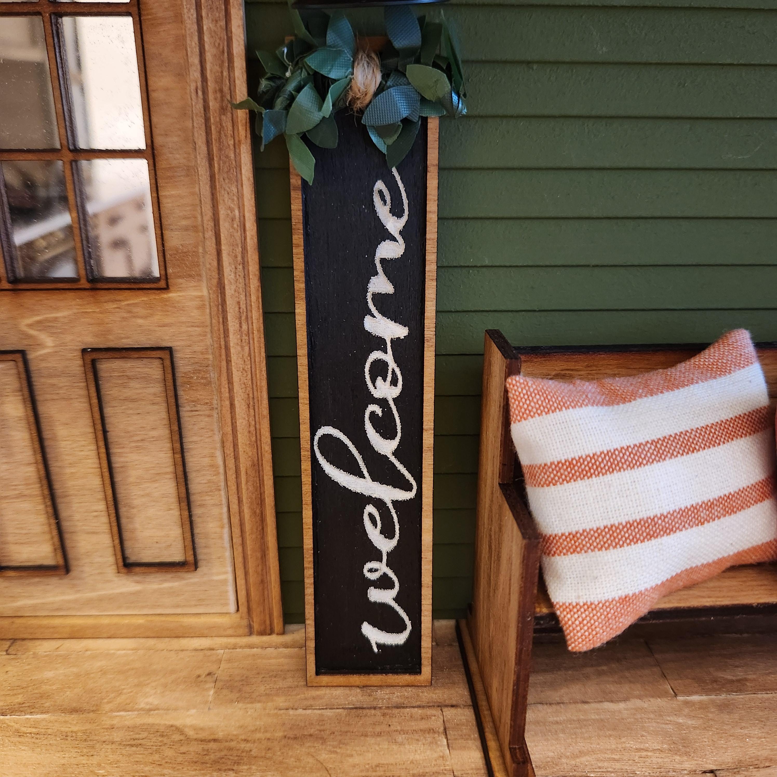 1:12 Scale Miniature Vertical "WELCOME" Porch Sign – Modern Farmhouse Decor
