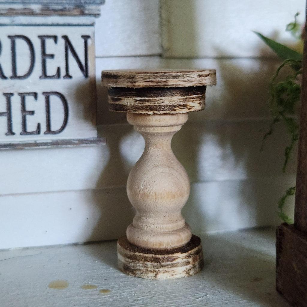 1:12 Scale Miniature Wooden Pedestal – Rustic Plant Stand & Display Riser