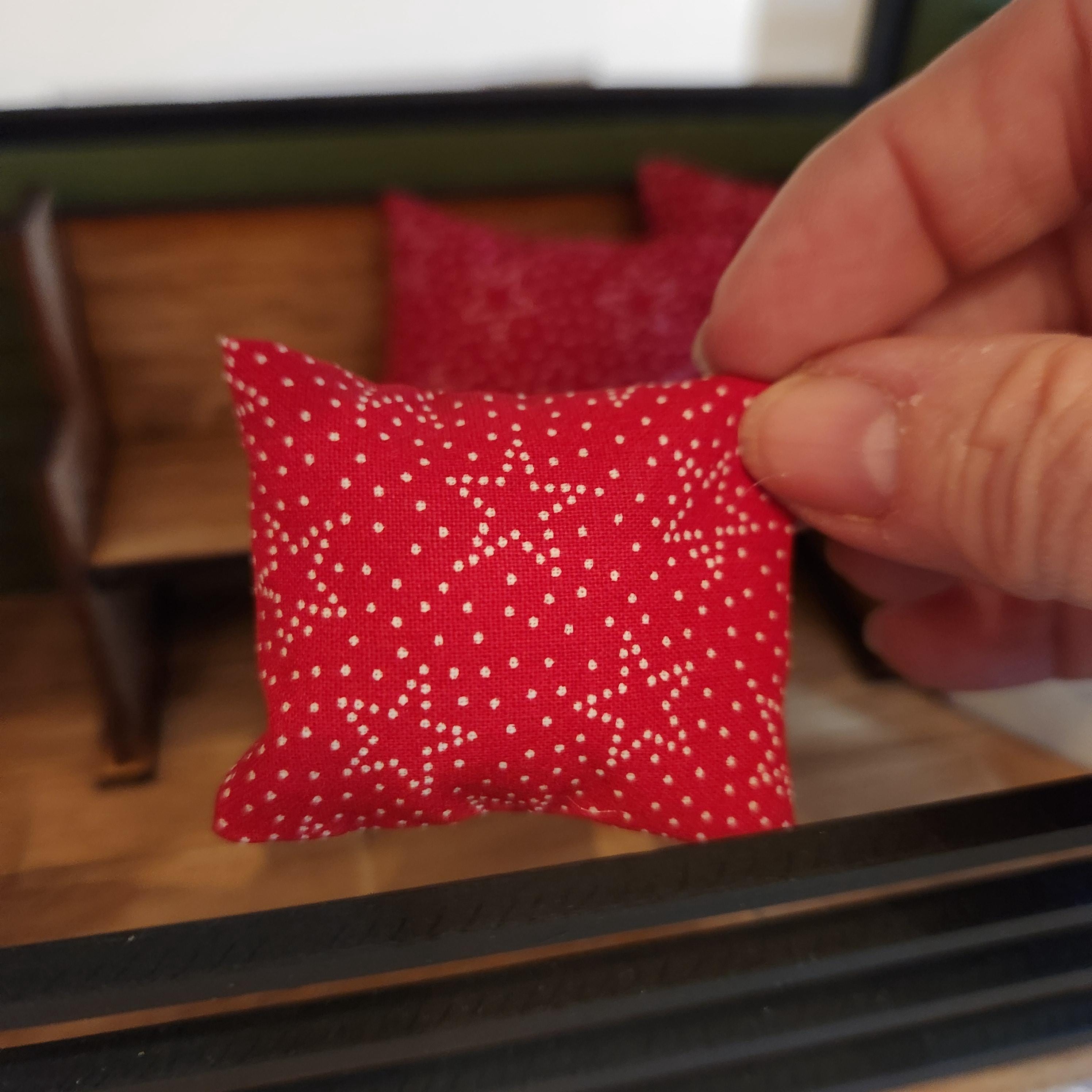 Dollhouse Miniature Patriotic Pillow, 1:12 Scale, Red and White Star Pillow