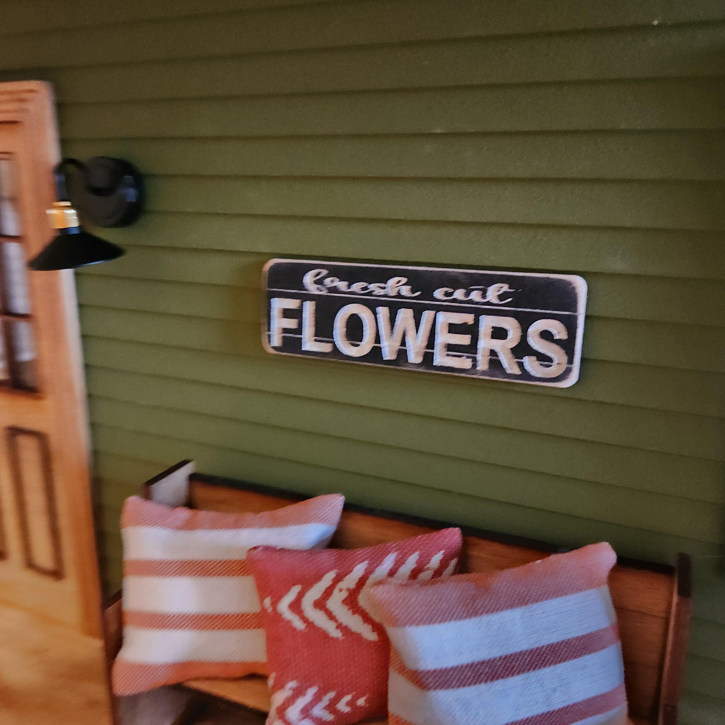 Dollhouse Miniatures sign, FRESH CUT FLOWERS, home decor, miniature sign, dollhouse accents, 1:12 scale, wall decor