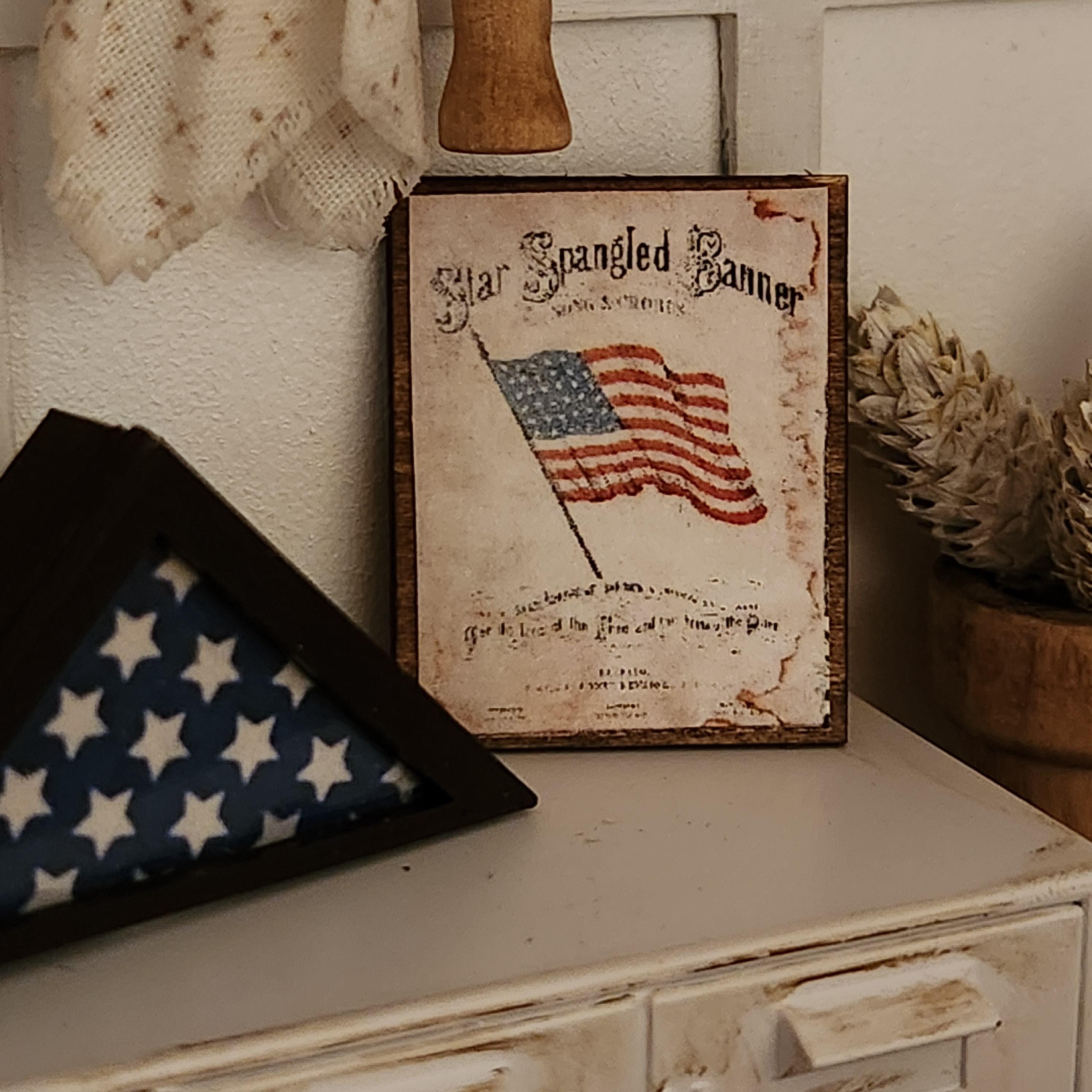 Dollhouse Miniatures sign, STAR SPANGLED BANNER, home decor, miniature sign, dollhouse accents, 1:12 scale, kitchen decor