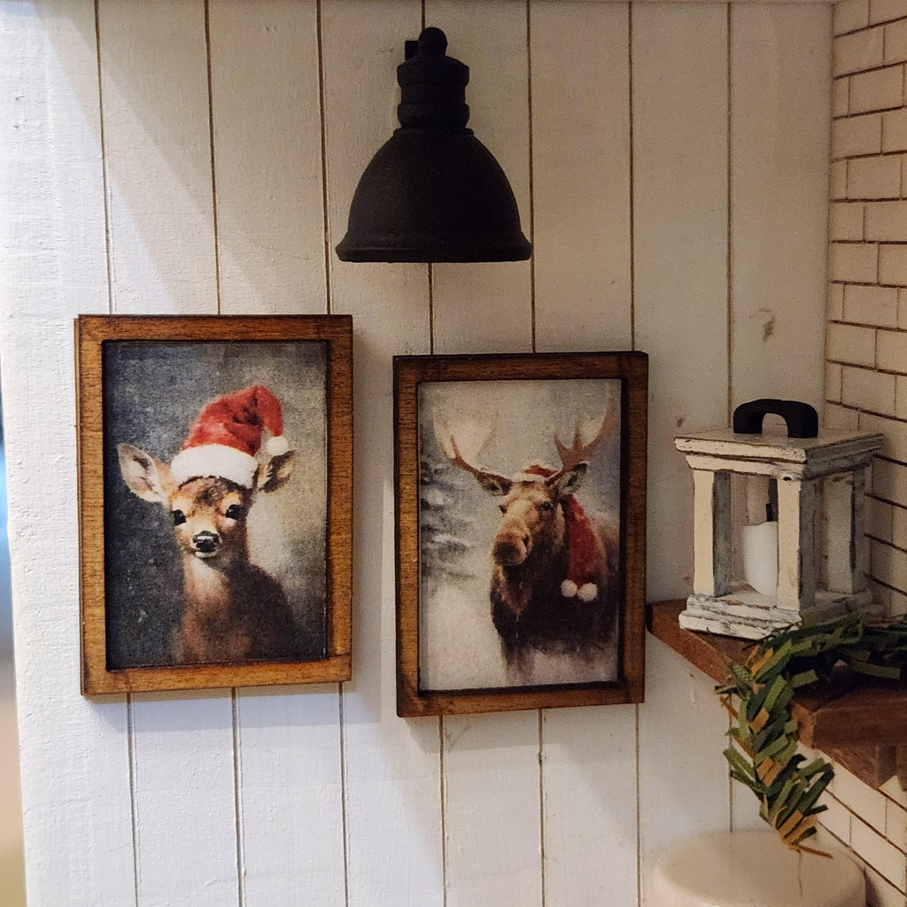 Dollhouse Christmas Pictures, Deer and Moose, 1:12 Scale