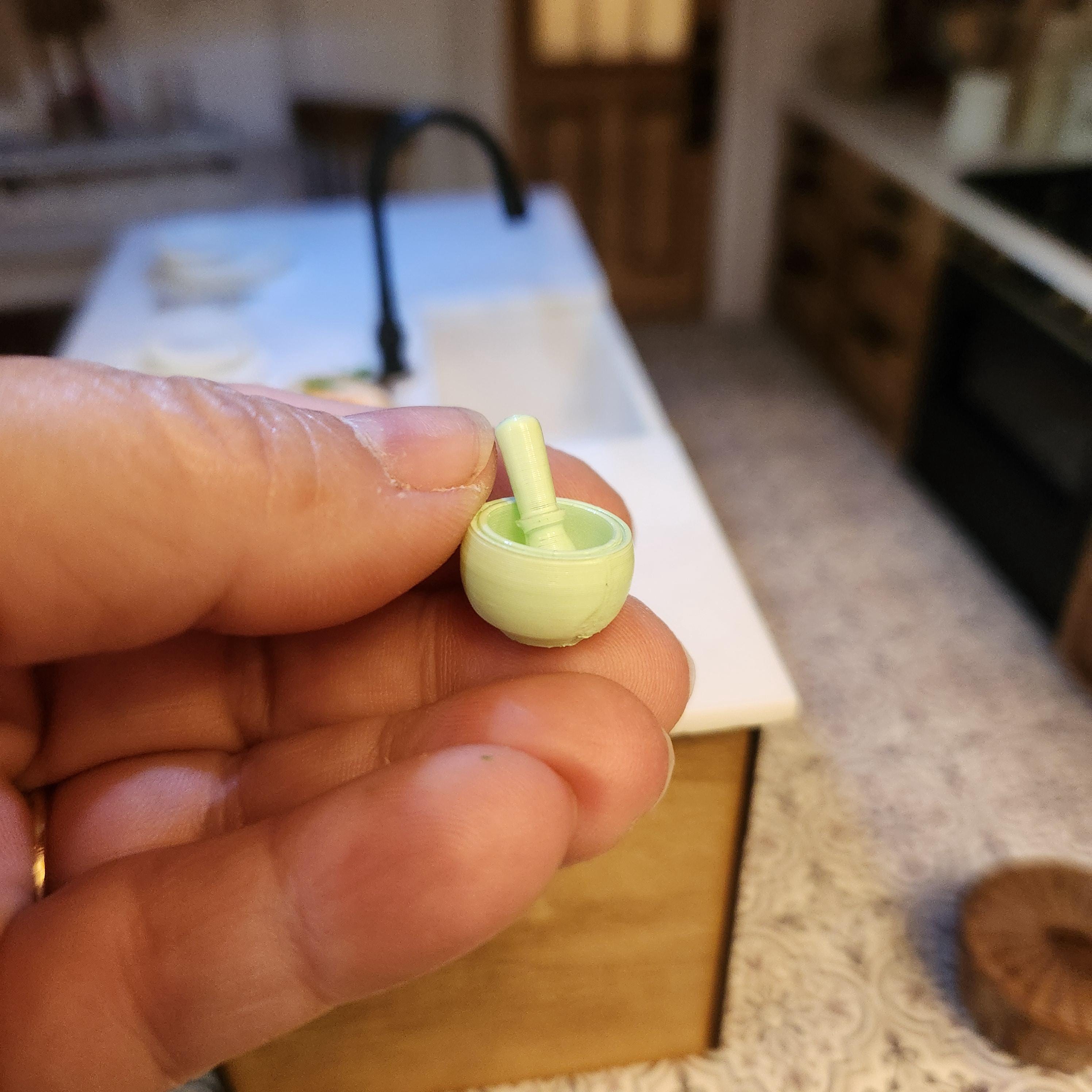1:12 Scale Miniature Jadeite Mortar & Pestle – Vintage Green Kitchenware