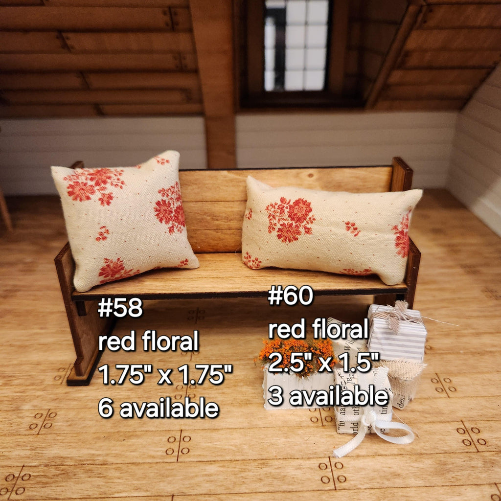 Dollhouse Miniatures Accent Pillow, TAN RED FLORAL, dollhouse decorations, miniature pillows, 1:12 scale