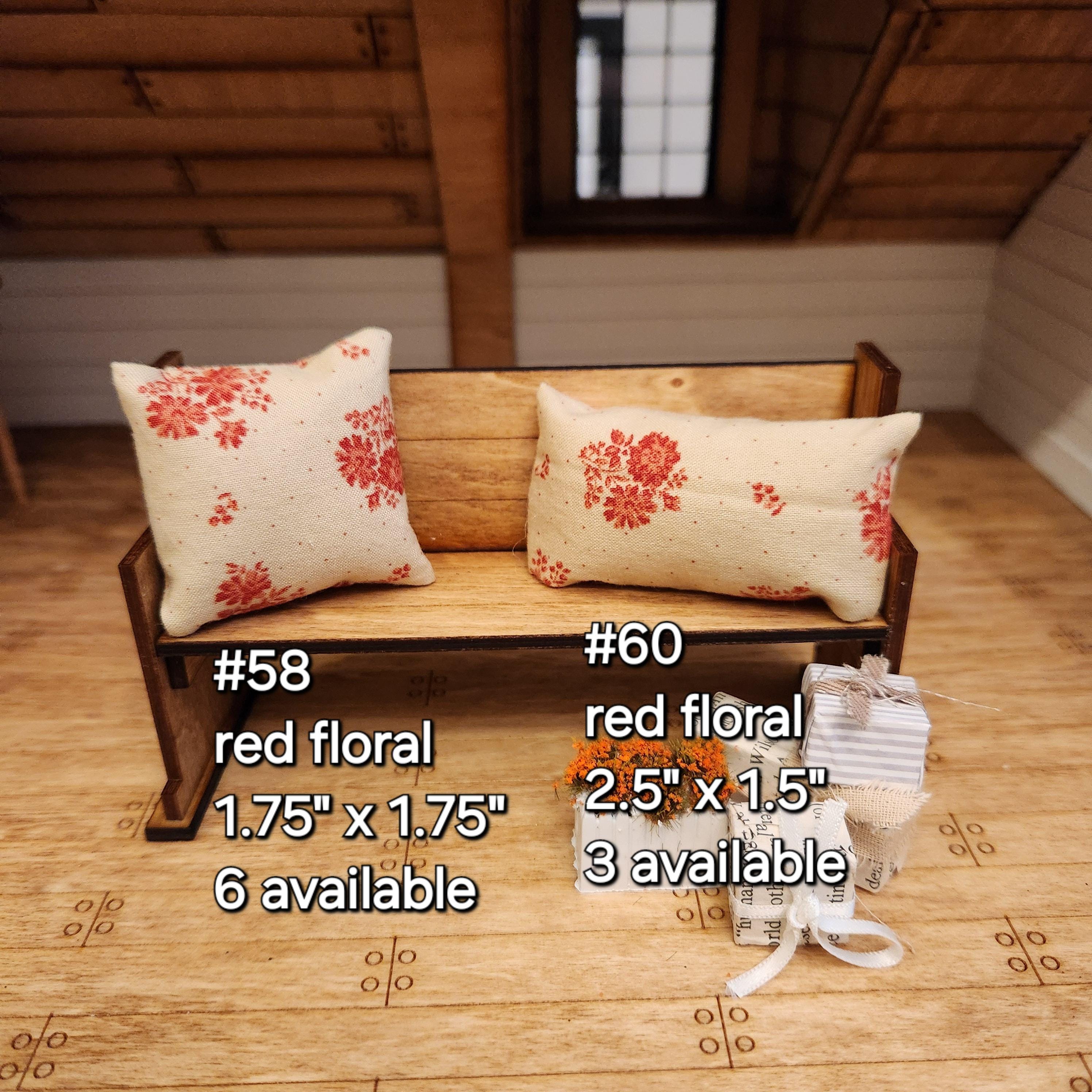 Dollhouse Miniatures Accent Pillow, TAN RED FLORAL, dollhouse decorations, miniature pillows, 1:12 scale