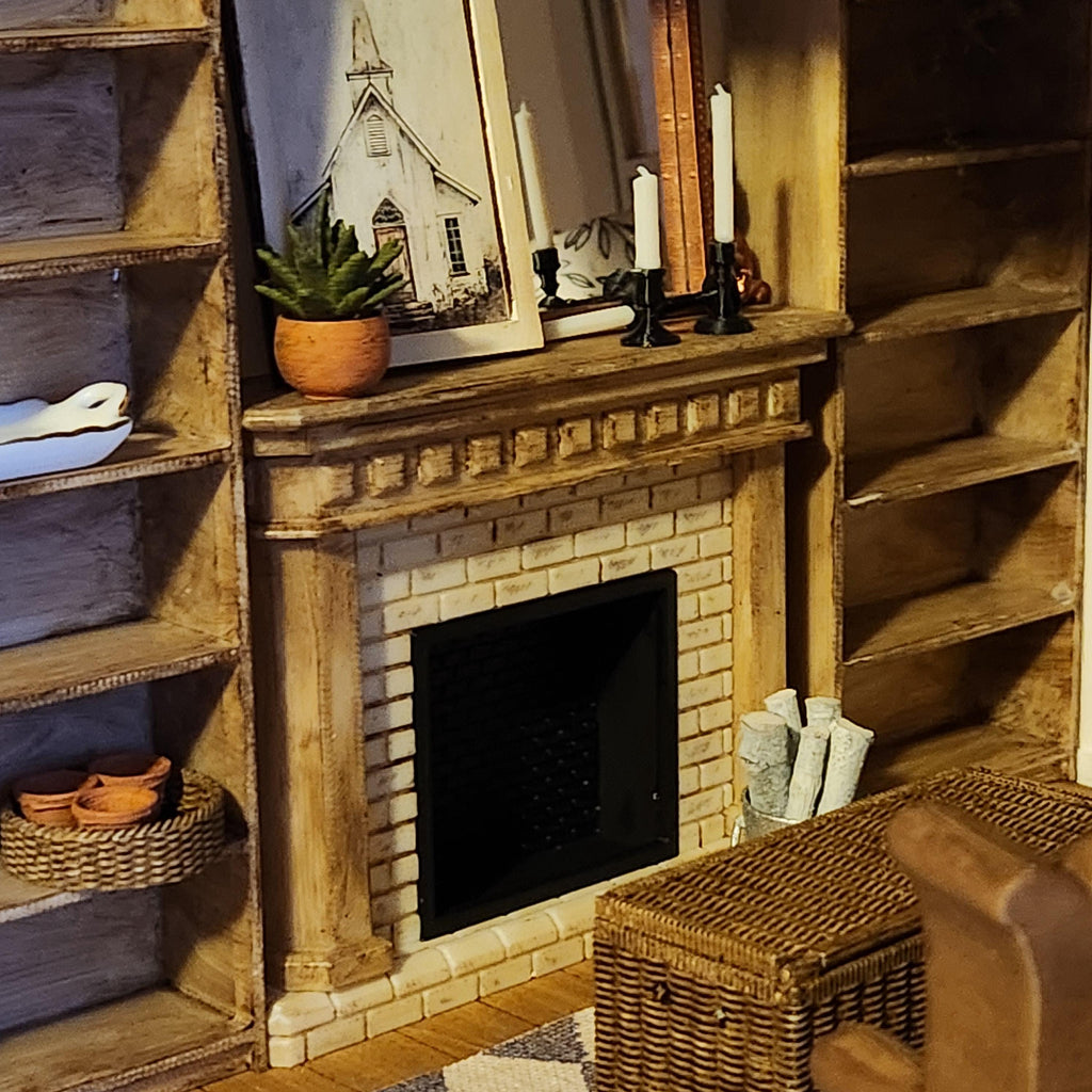 Miniature Modern Fireplace | 1:12 Scale Dollhouse Mantel Kit