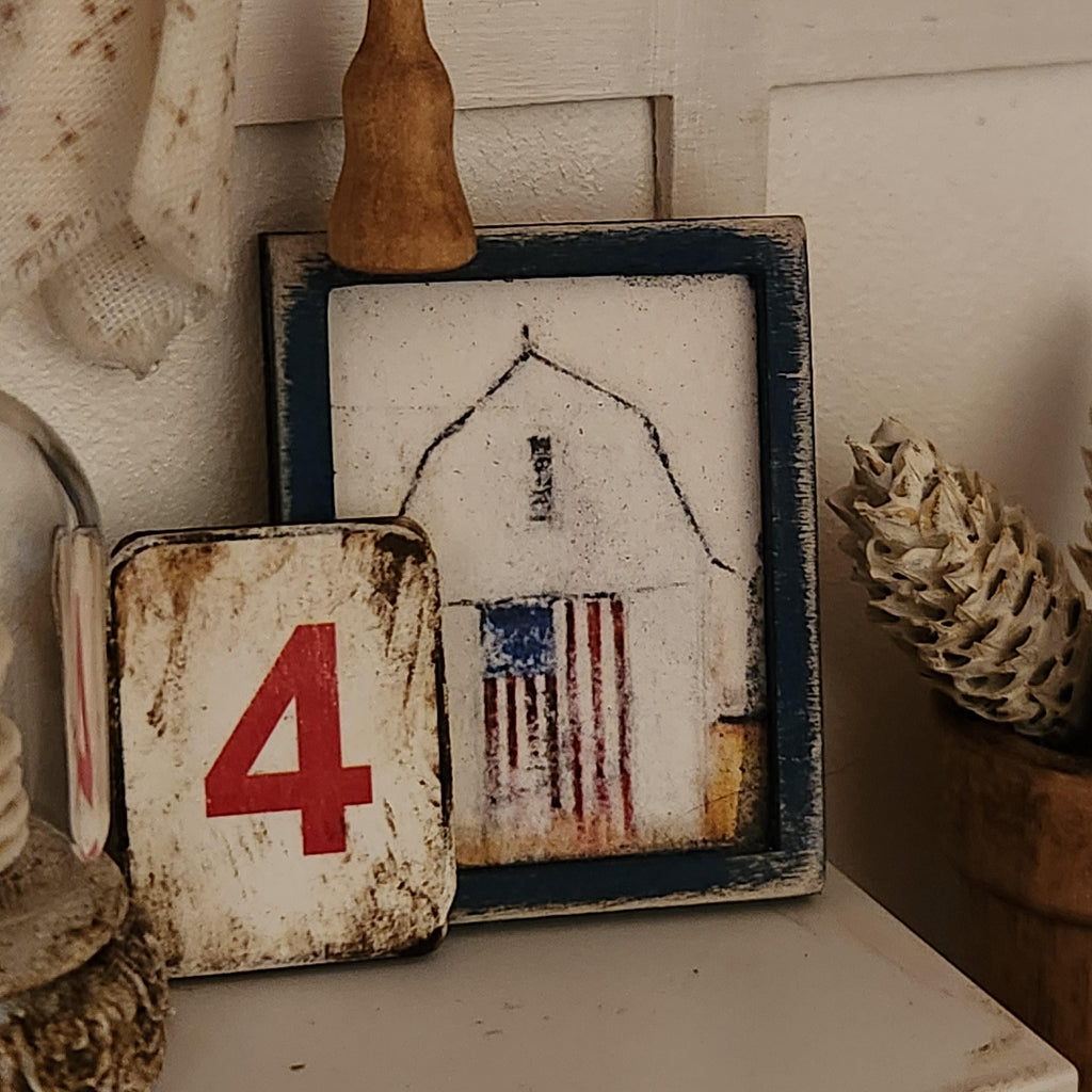 Dollhouse Miniatures sign, PATRIOTIC BARN, home decor, miniature sign, dollhouse accents, 1:12 scale, kitchen decor