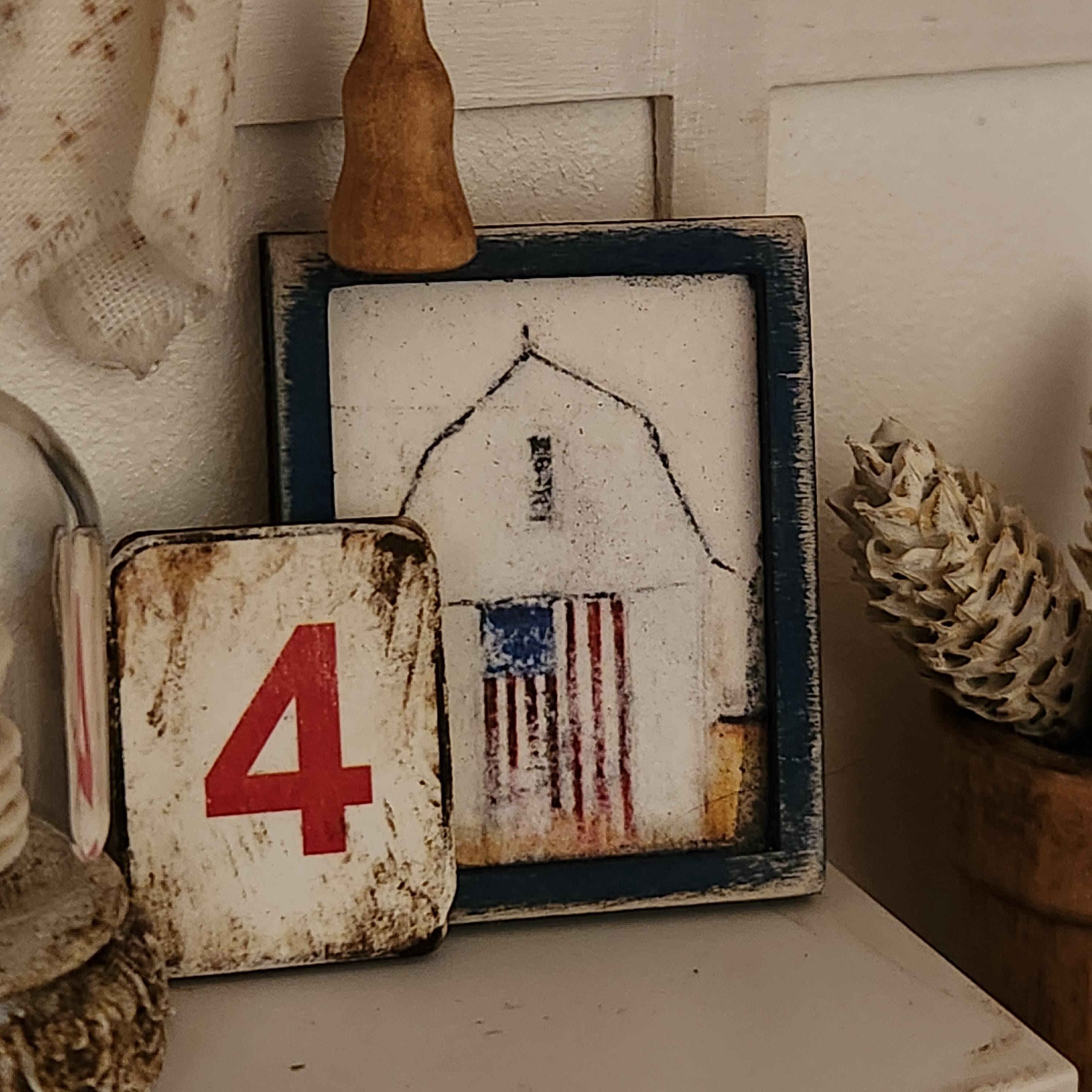 Dollhouse Miniatures sign, PATRIOTIC BARN, home decor, miniature sign, dollhouse accents, 1:12 scale, kitchen decor