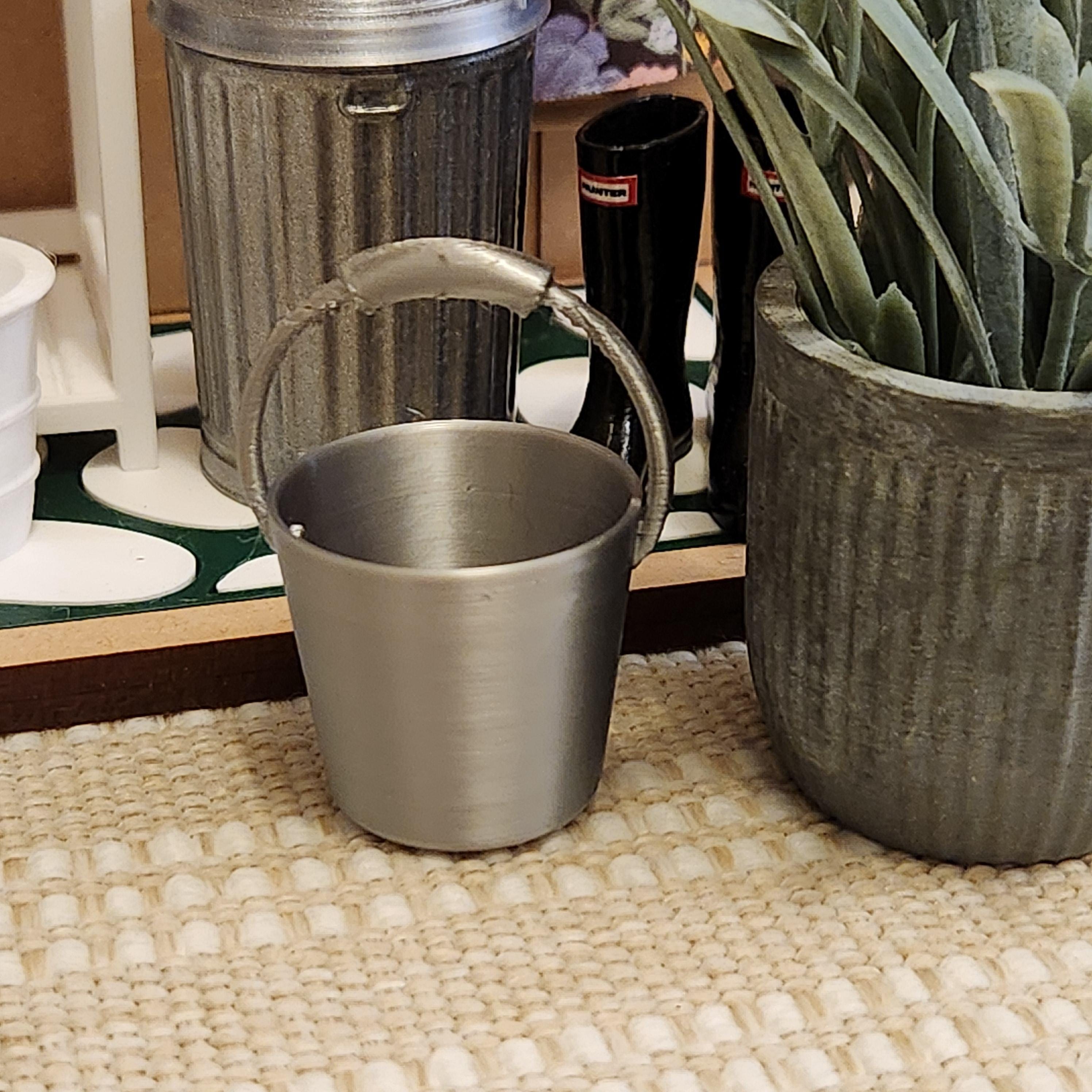 1:12 Scale Miniature Galvanized Spring Flower Pail
