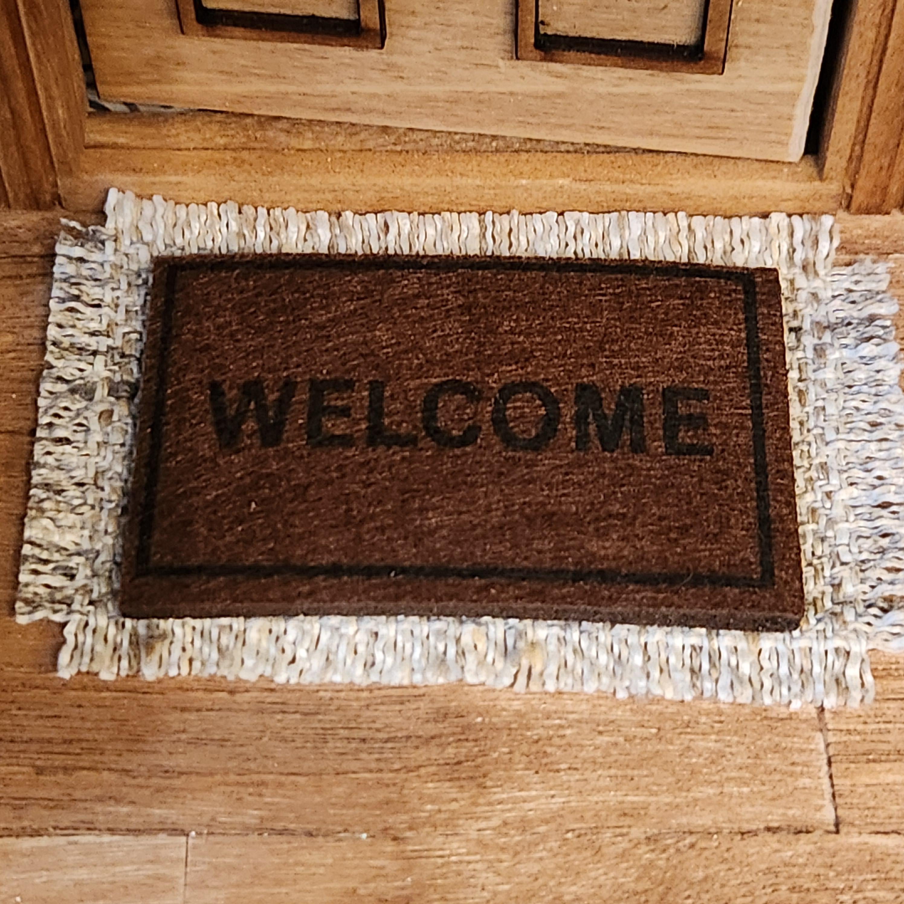 1:12 Scale Miniature Farmhouse Area Rug – Neutral Tan, Gray & White