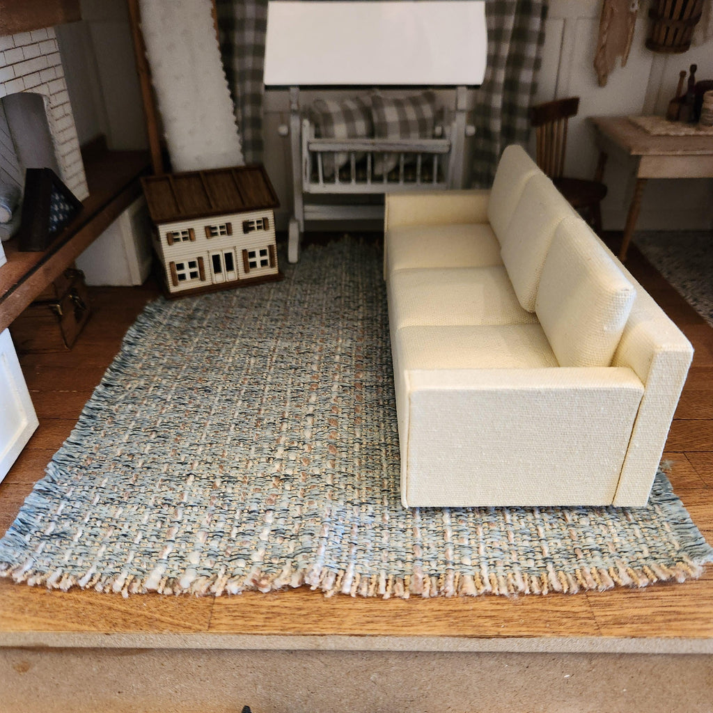 1:12 Scale Miniature Blue Speckled Rug – Farmhouse Area Rug with Fringe