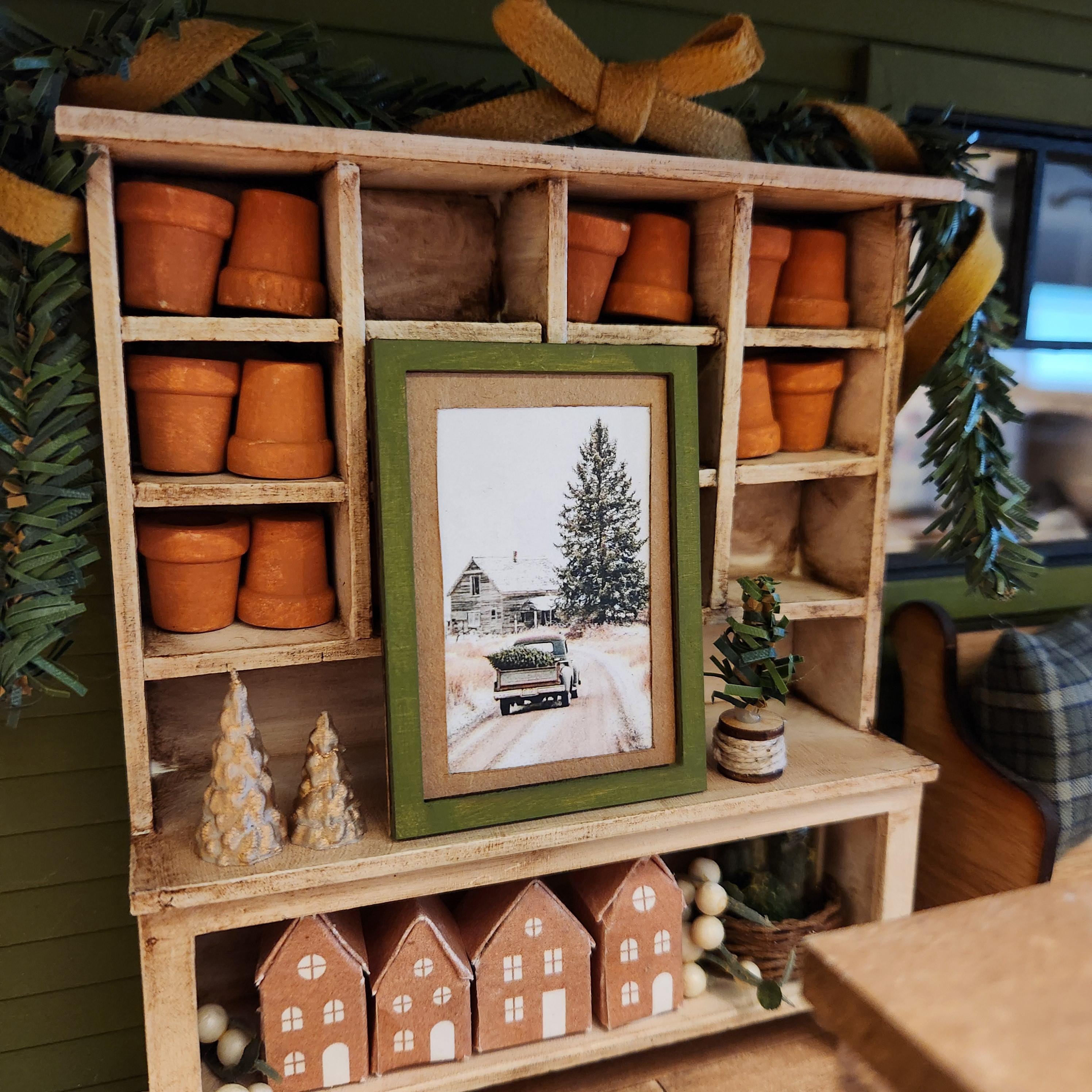 1:12 Scale Miniature "The Tree Hauler" Framed Art – Holiday Decor