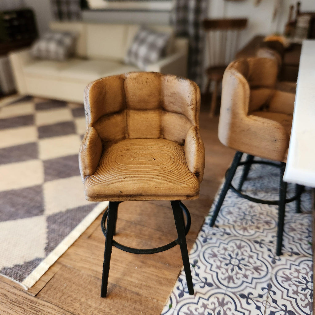 1:12 Scale Dollhouse Bar Stool | 3D Printed, Antiqued Leather-Look