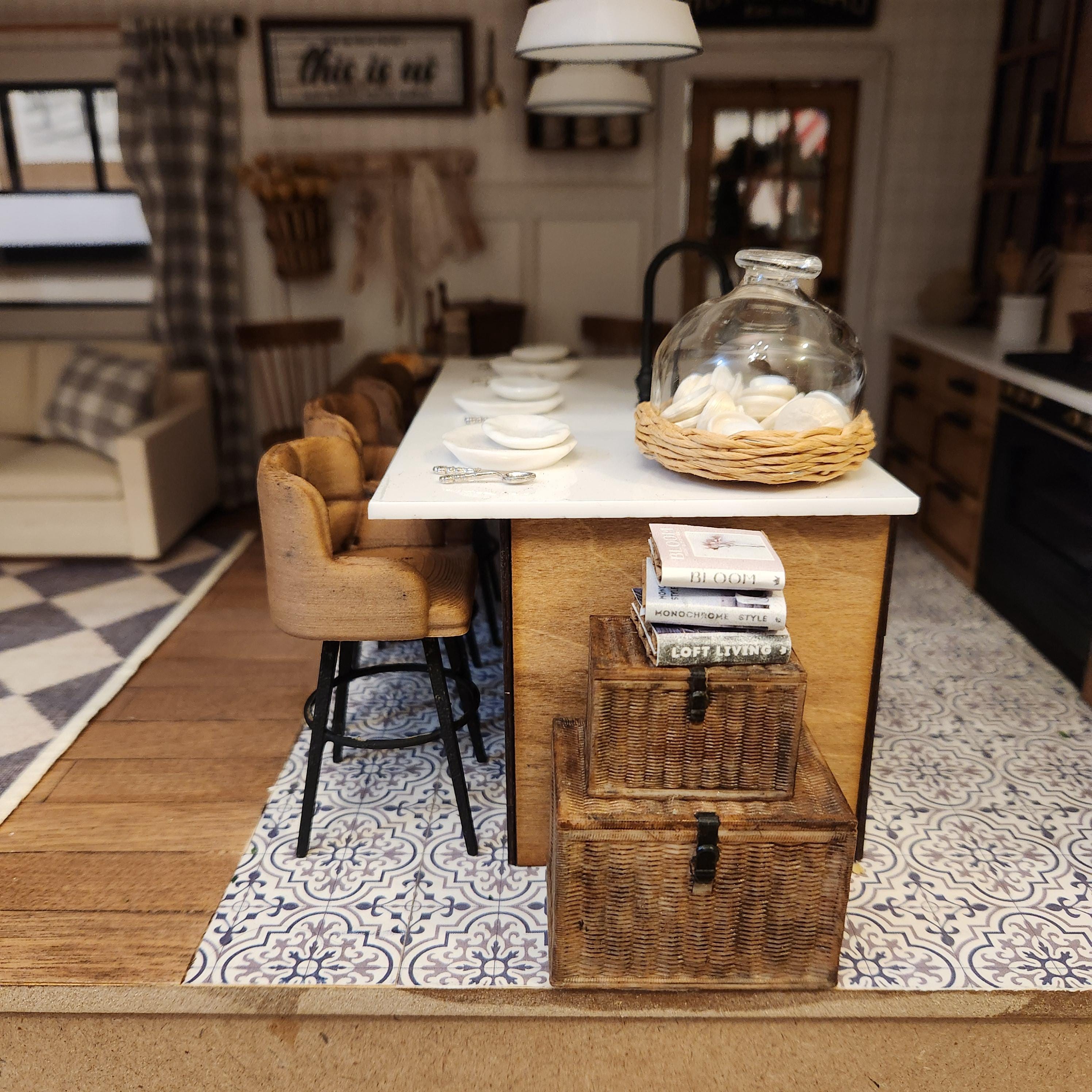 1:12 Scale Dollhouse Bar Stool | 3D Printed, Antiqued Leather-Look