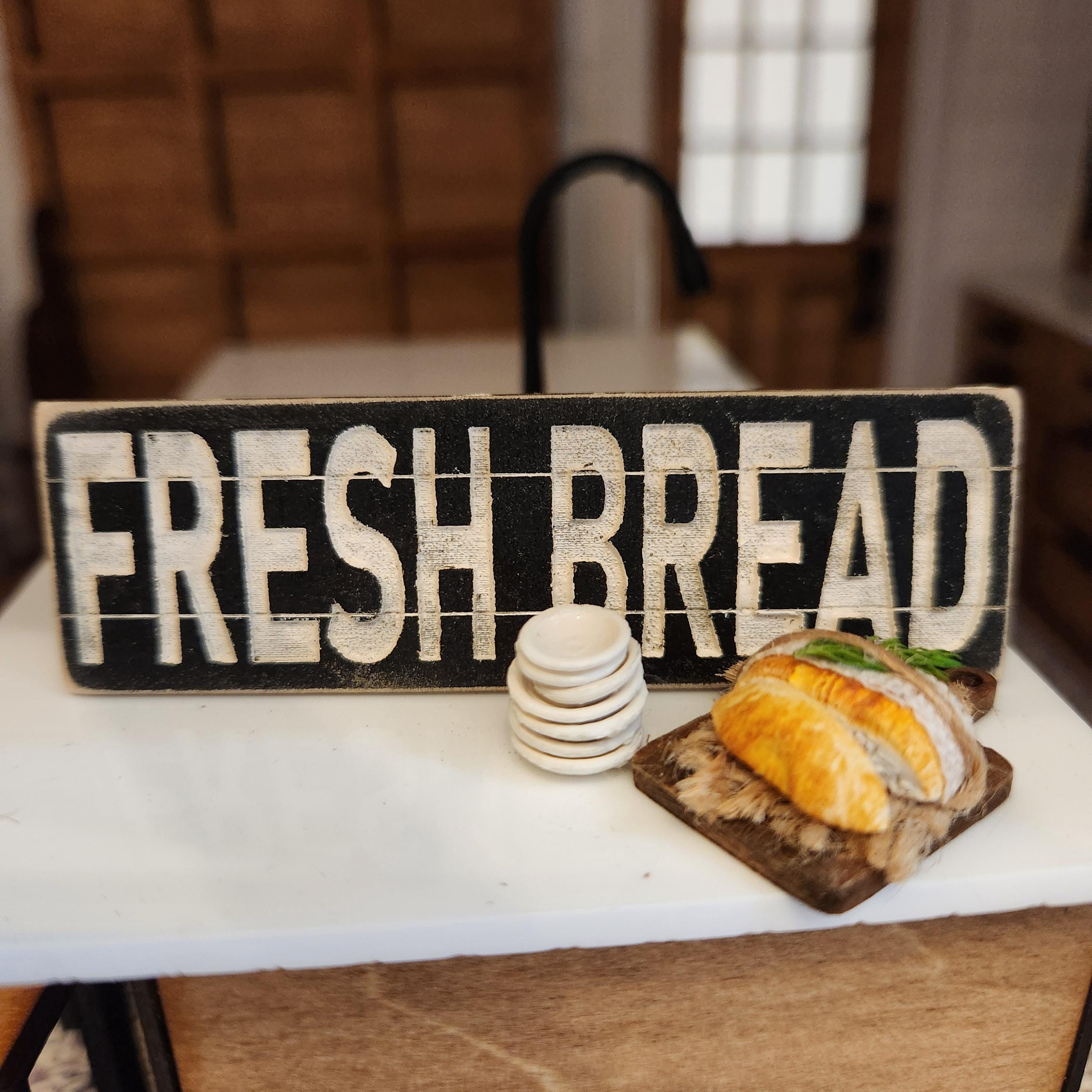 1:12 Scale Miniature "FRESH BREAD" Wood Sign – Engraved Bakery Decor