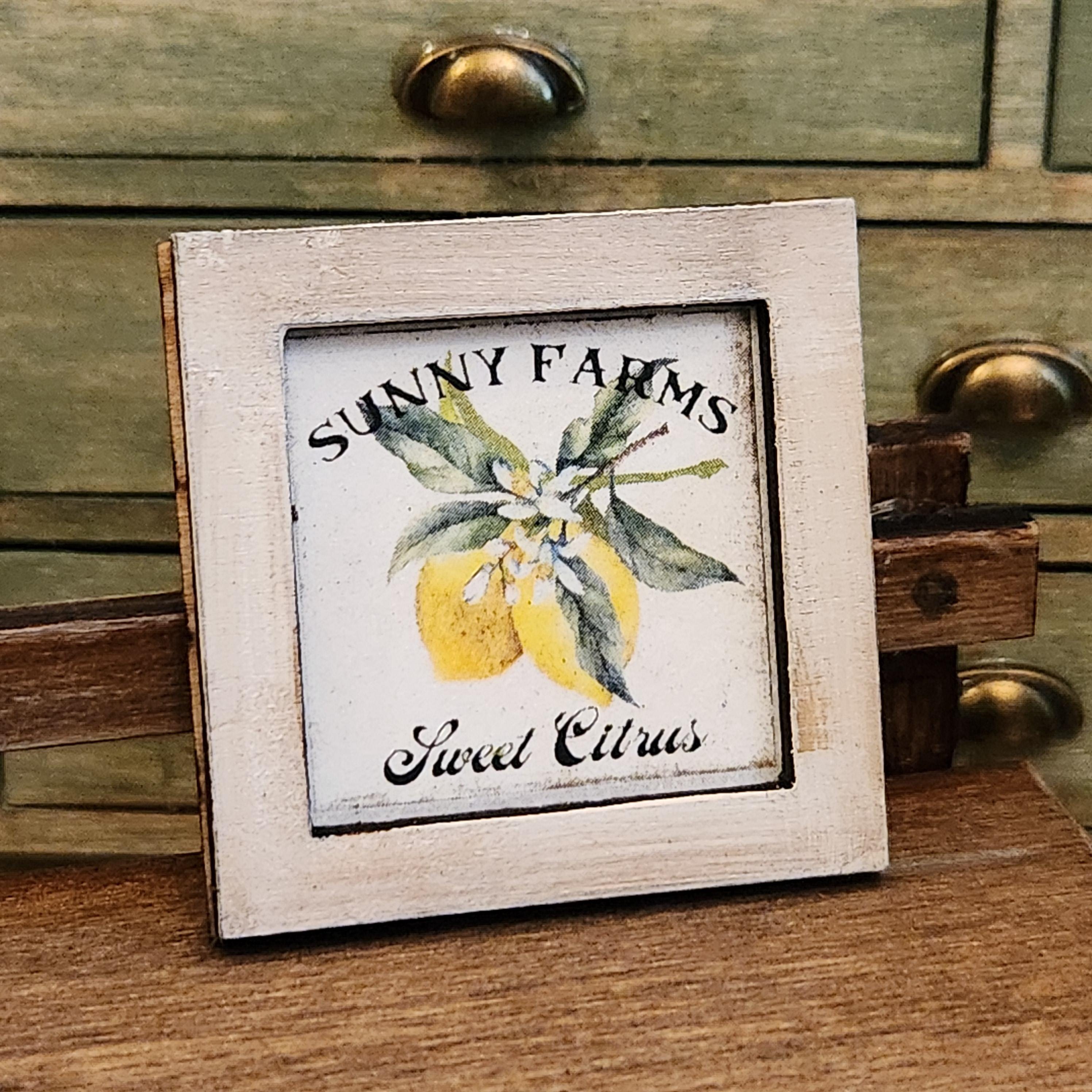 1:12 Scale Miniature "SWEET CITRUS" Lemon Wood Sign – Vintage Farmhouse Decor