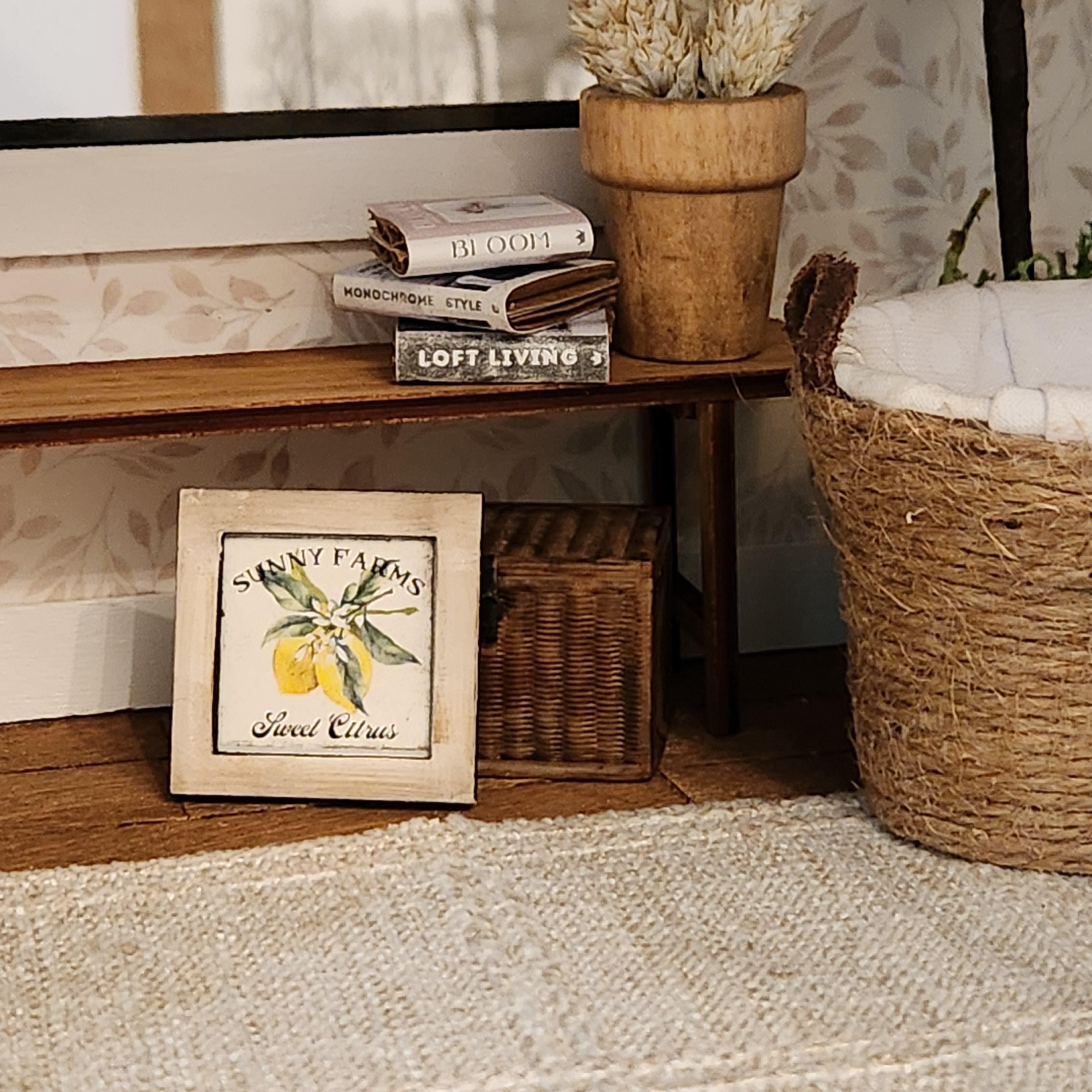 1:12 Scale Miniature "SWEET CITRUS" Lemon Wood Sign – Vintage Farmhouse Decor