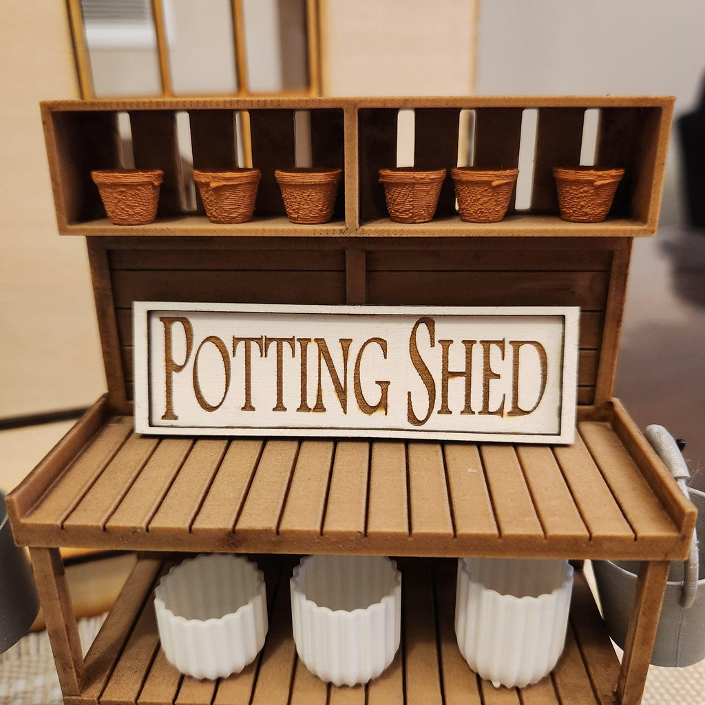 Miniature Potting Bench 1:12 Scale Vignette | Spring Garden Decor