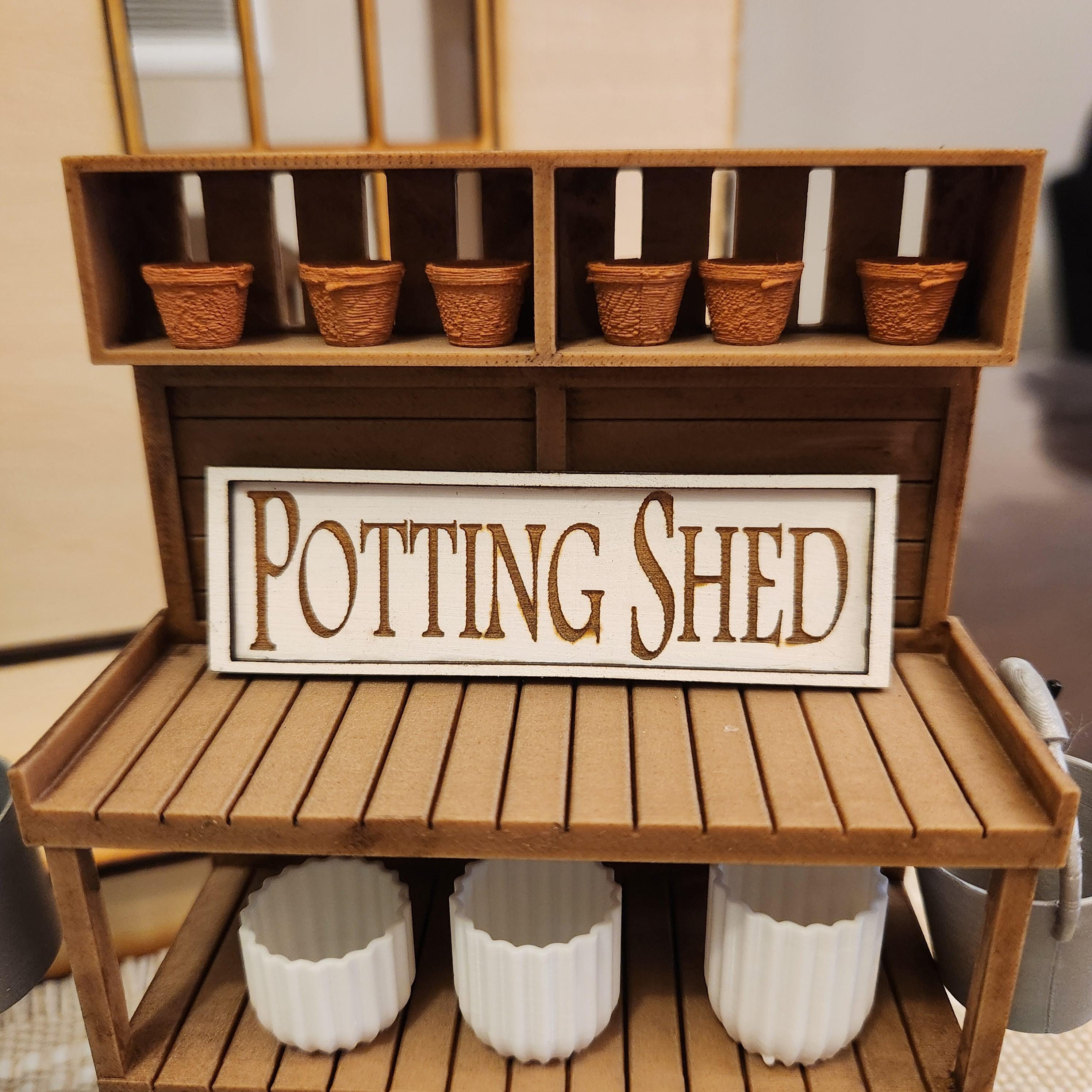 Miniature Potting Bench 1:12 Scale Vignette | Spring Garden Decor