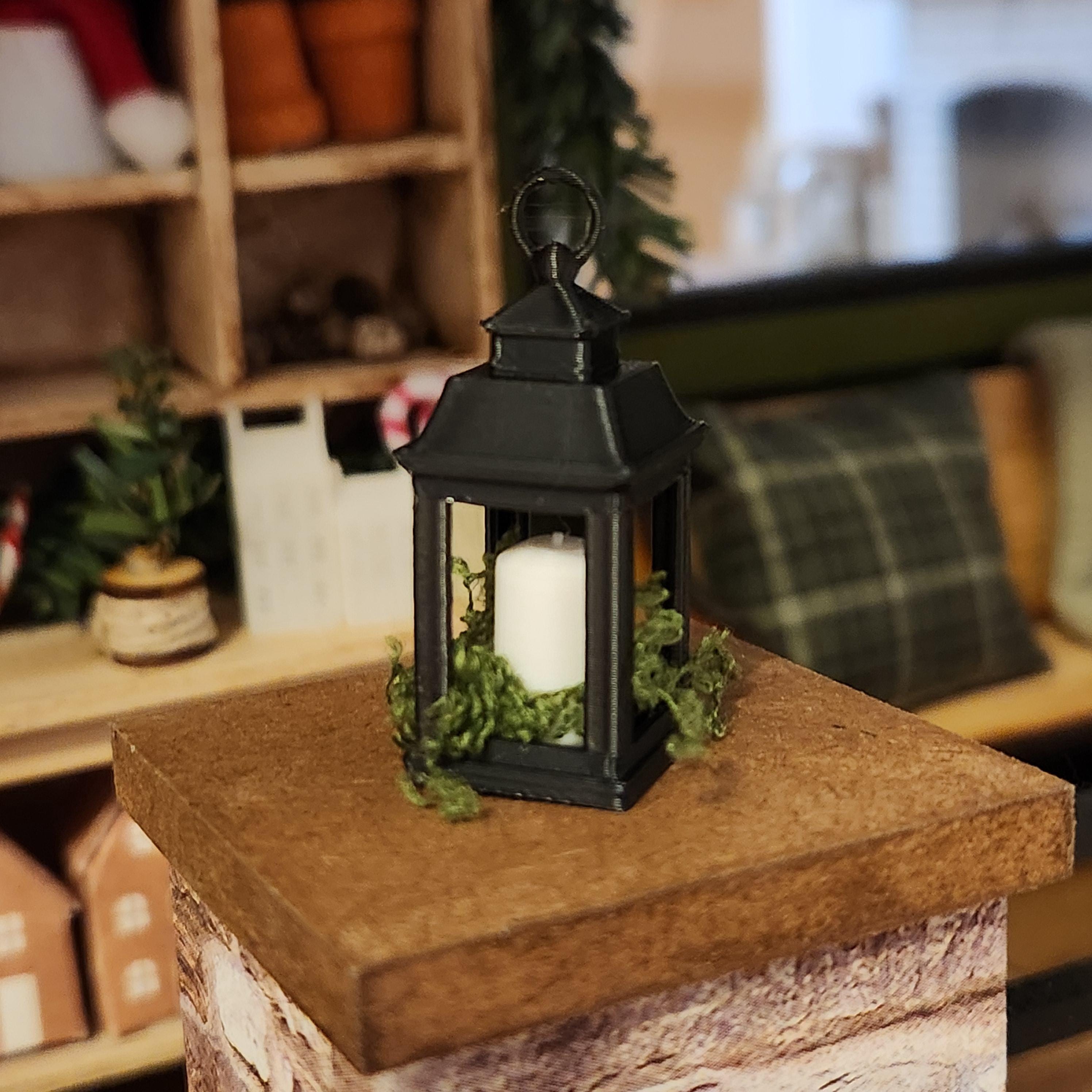 1:12 Scale Miniature Lantern Candleholder – Farmhouse Style Decor