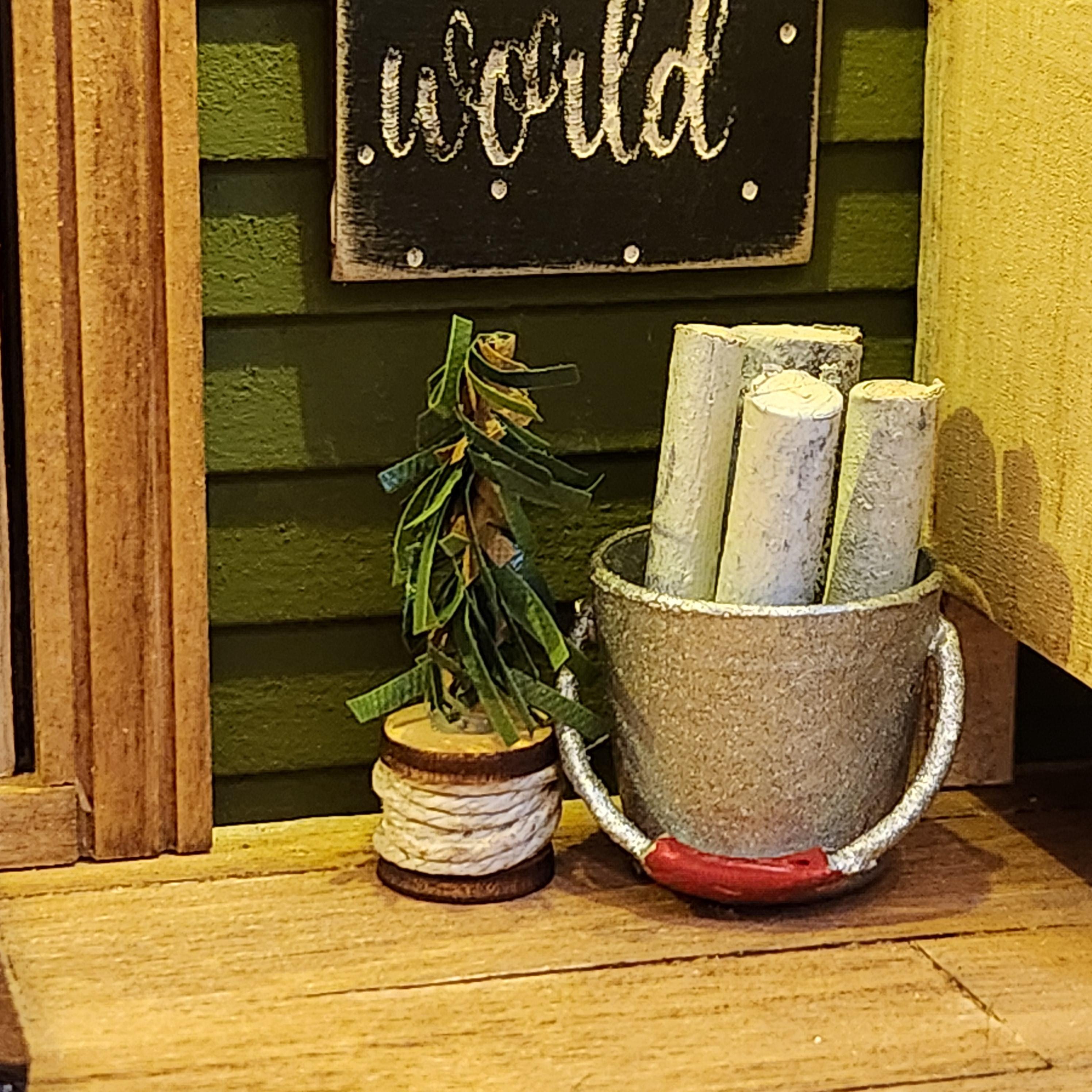 1:12 Scale Miniature Rustic Spool Tree – Primitive Holiday Decor