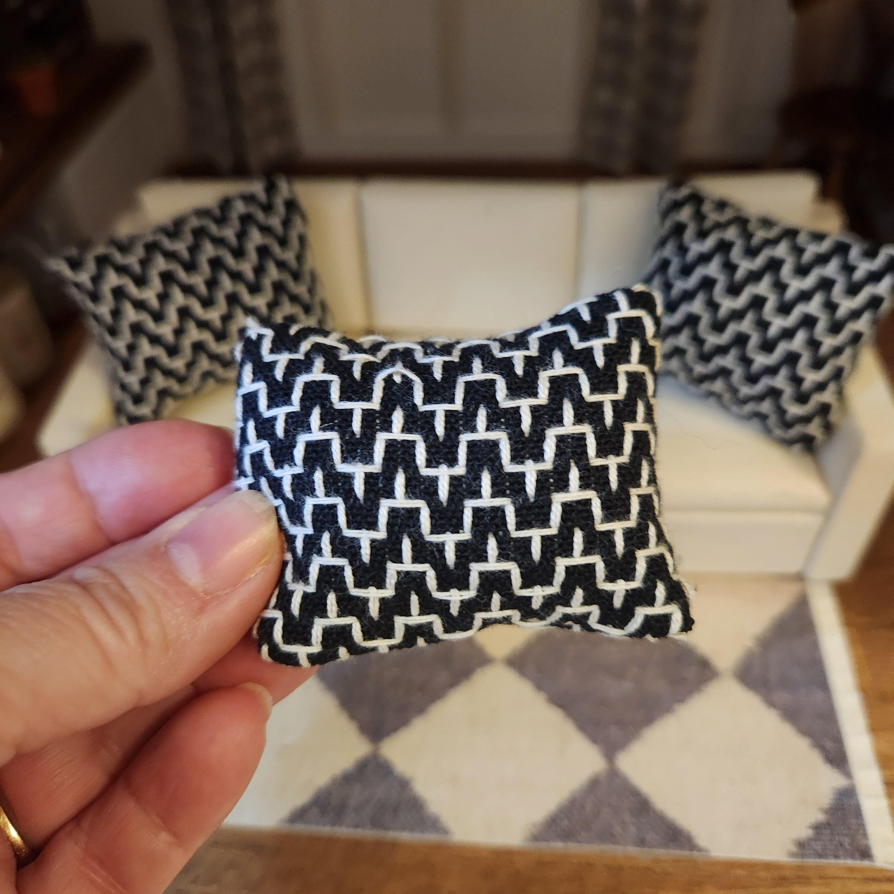 Dollhouse Miniature Black & White Pillow, 1:12 Scale, Decor Pillow