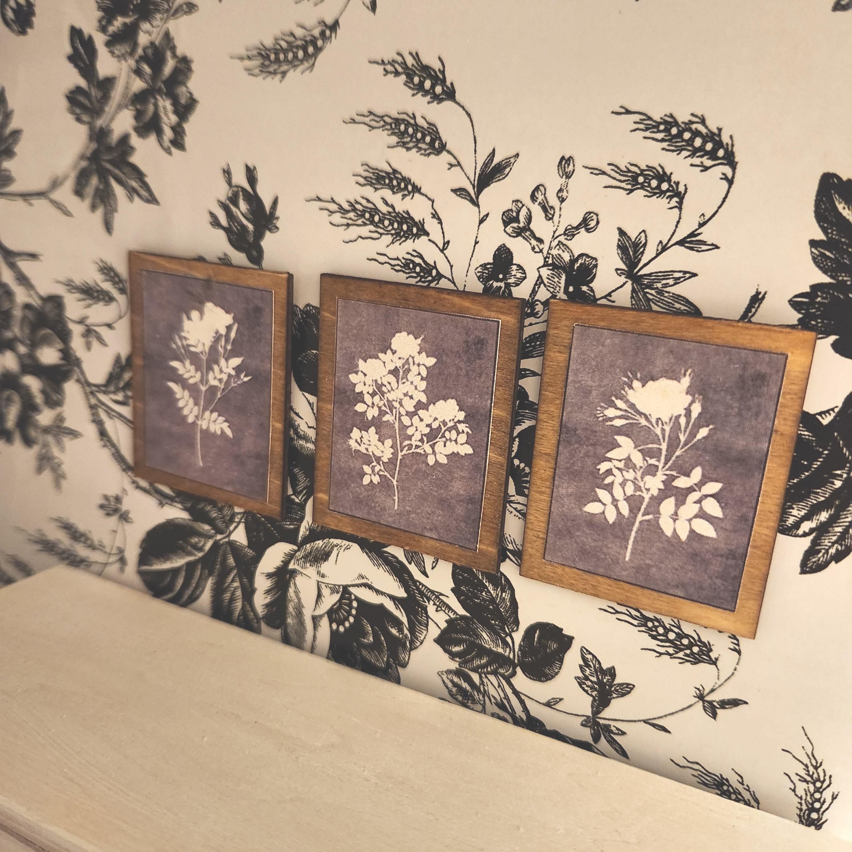 1:12 Scale Miniature Floral Wood Sign Set – Trio of Botanical Wall Art