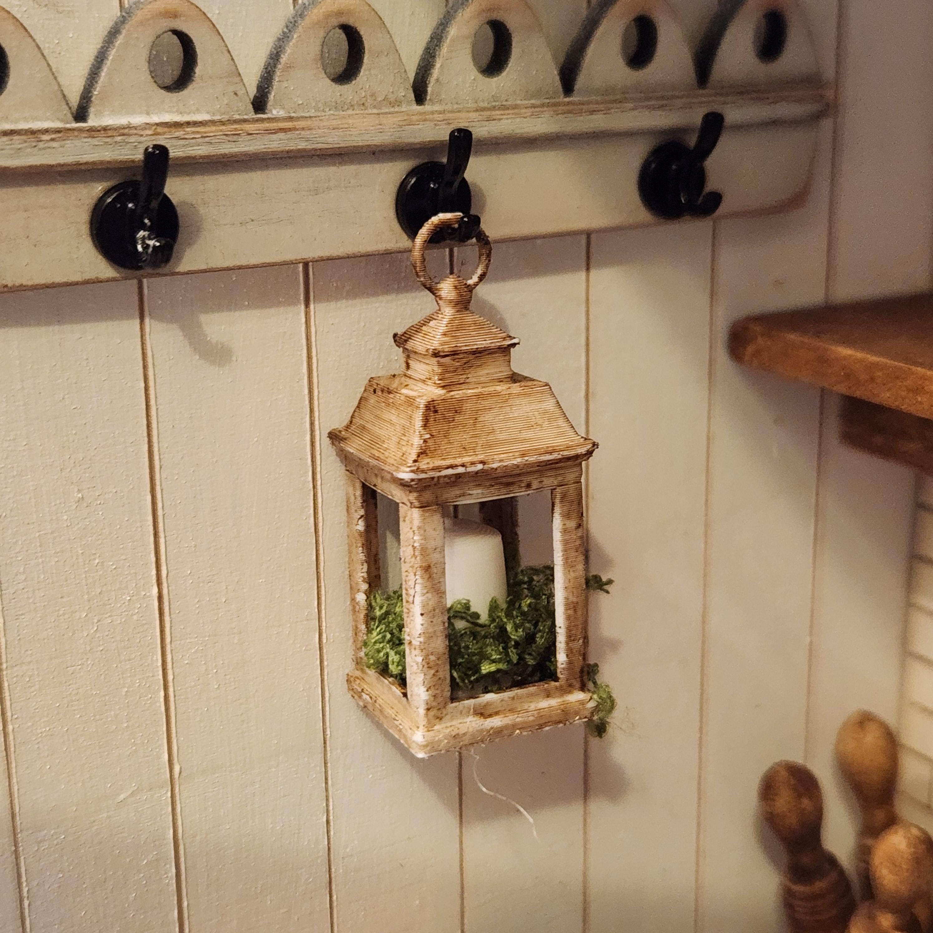 1:12 Scale Miniature Lantern Candleholder – Farmhouse Style Decor