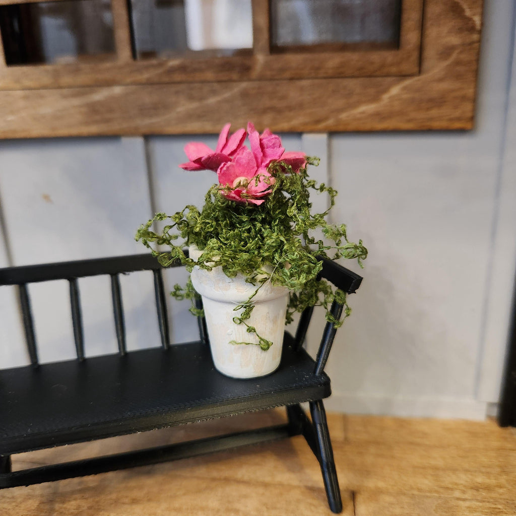 Dollhouse Miniature Potted Flowers | White Wooden Pot, Spring Accent