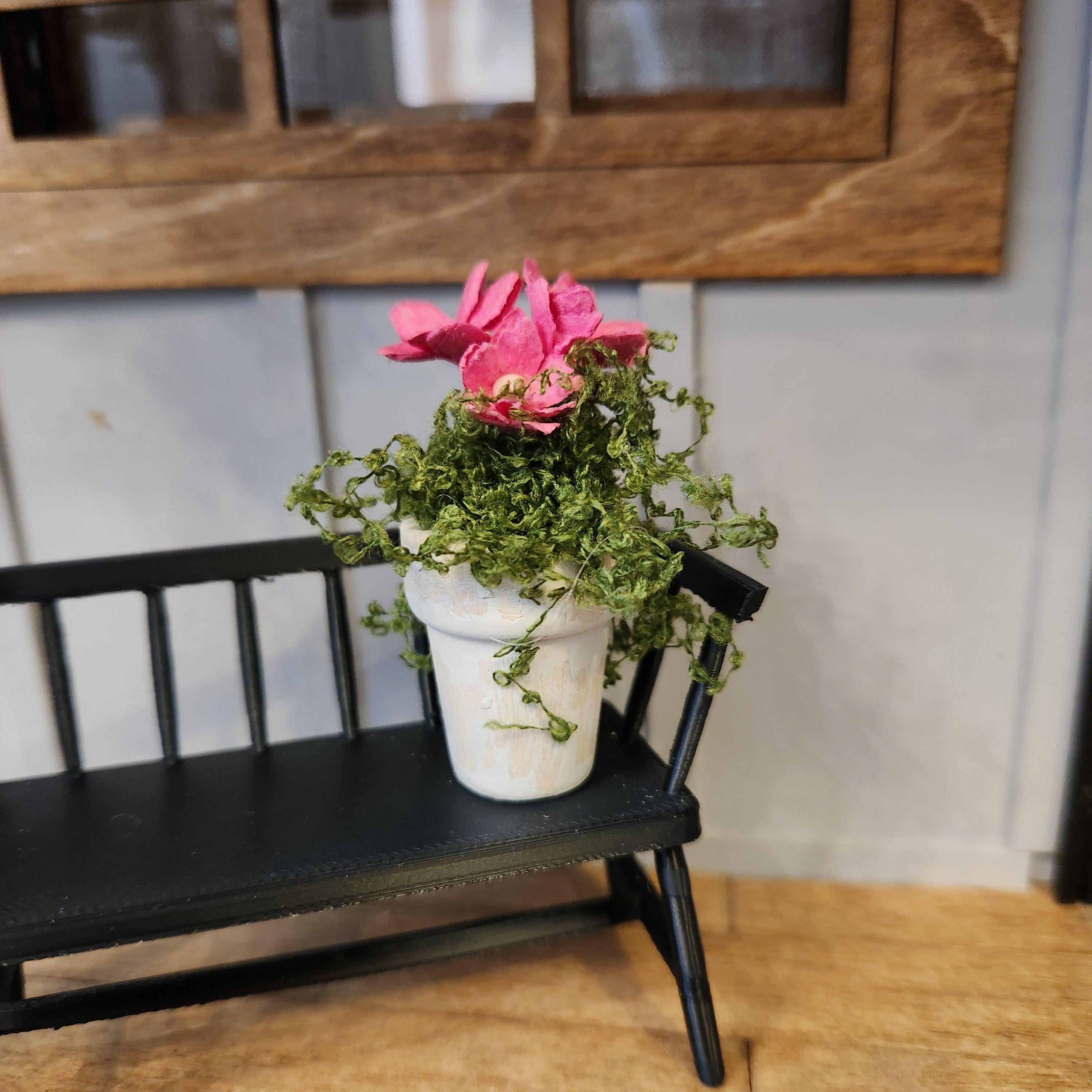 Dollhouse Miniature Potted Flowers | White Wooden Pot, Spring Accent