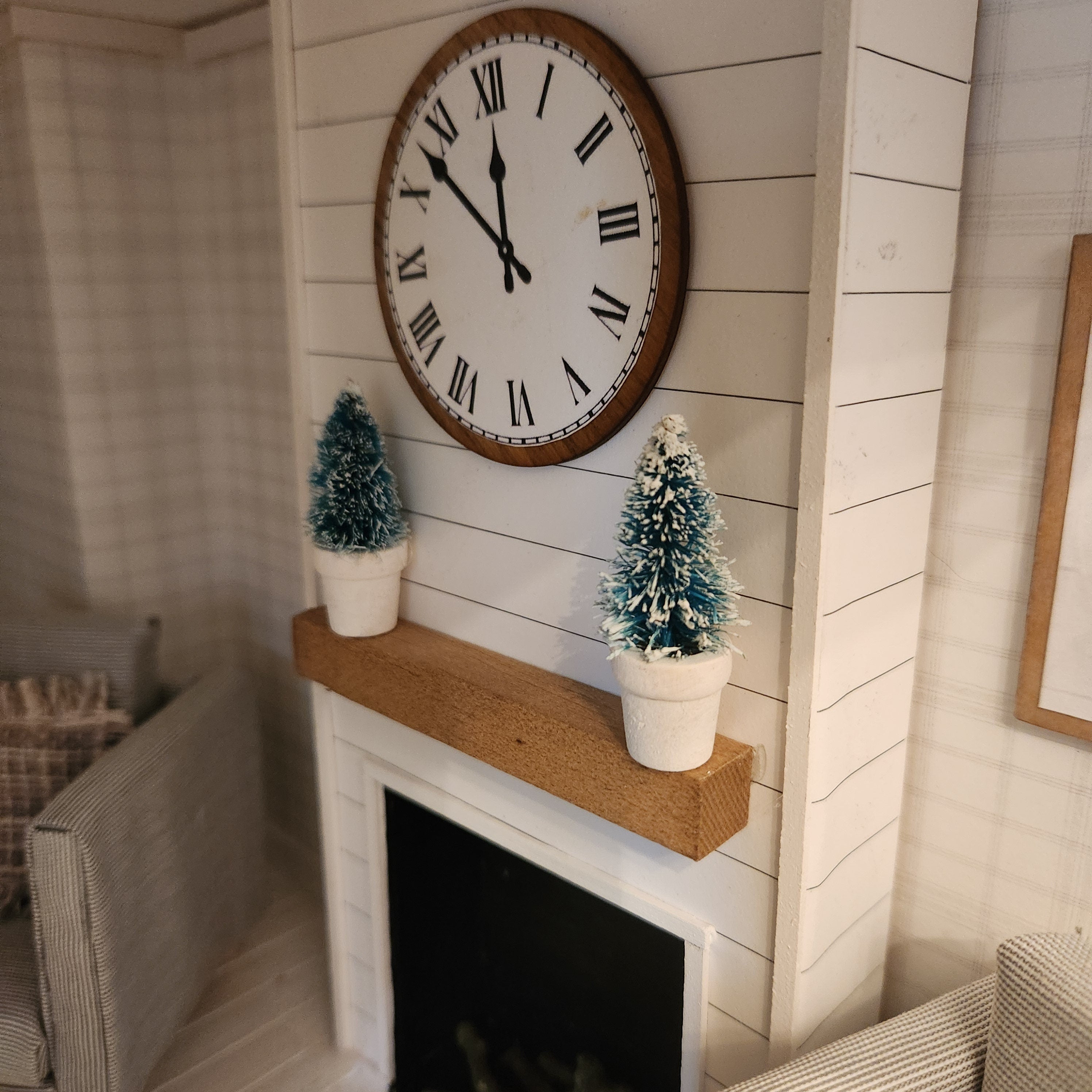 1:12 Scale Miniature Christmas Tree in Wood Flower Pot