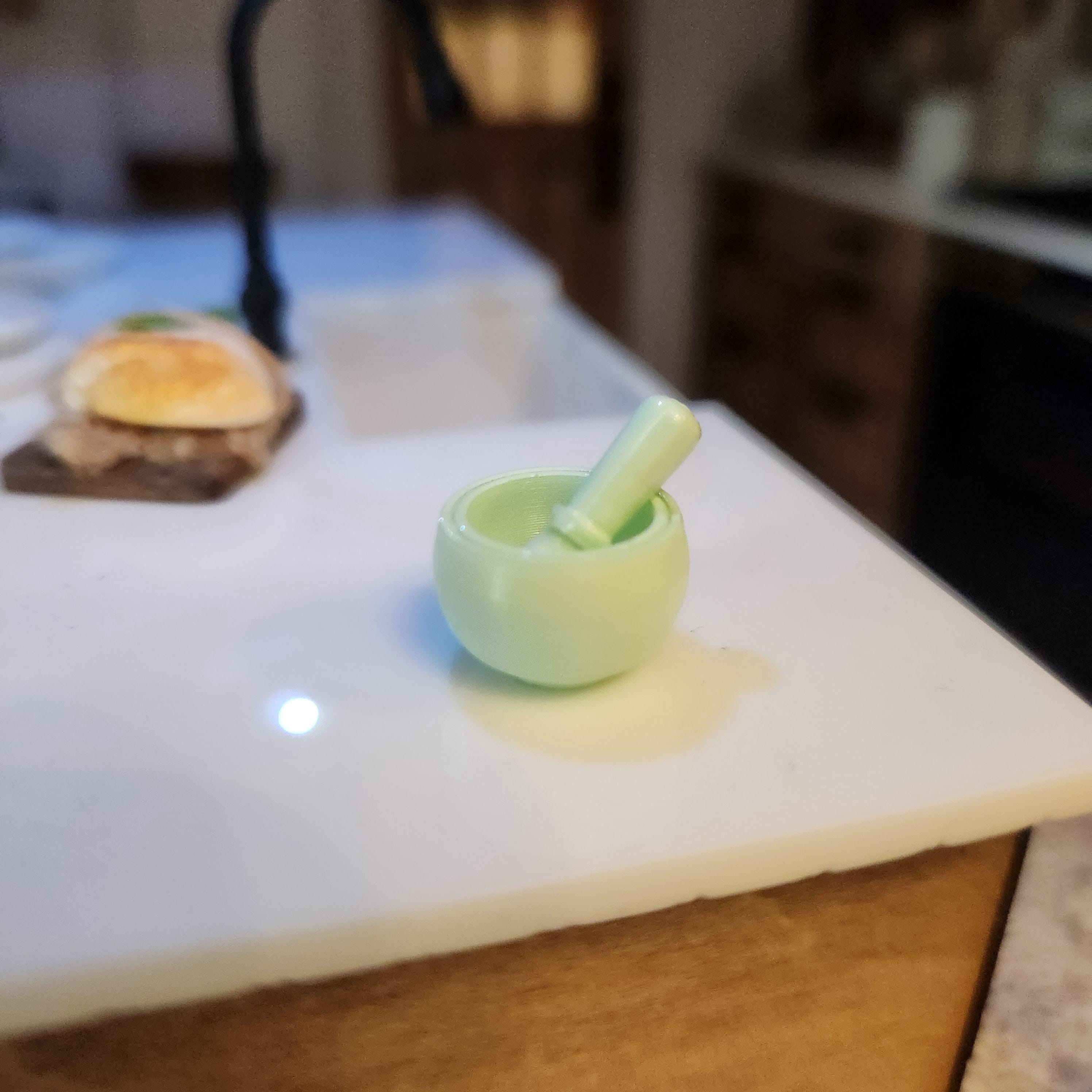 1:12 Scale Miniature Jadeite Mortar & Pestle – Vintage Green Kitchenware