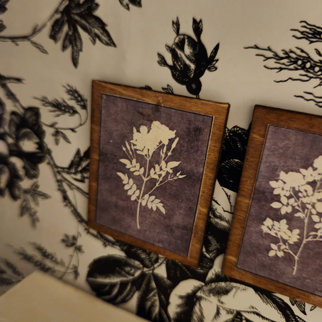 1:12 Scale Miniature Floral Wood Sign Set – Trio of Botanical Wall Art