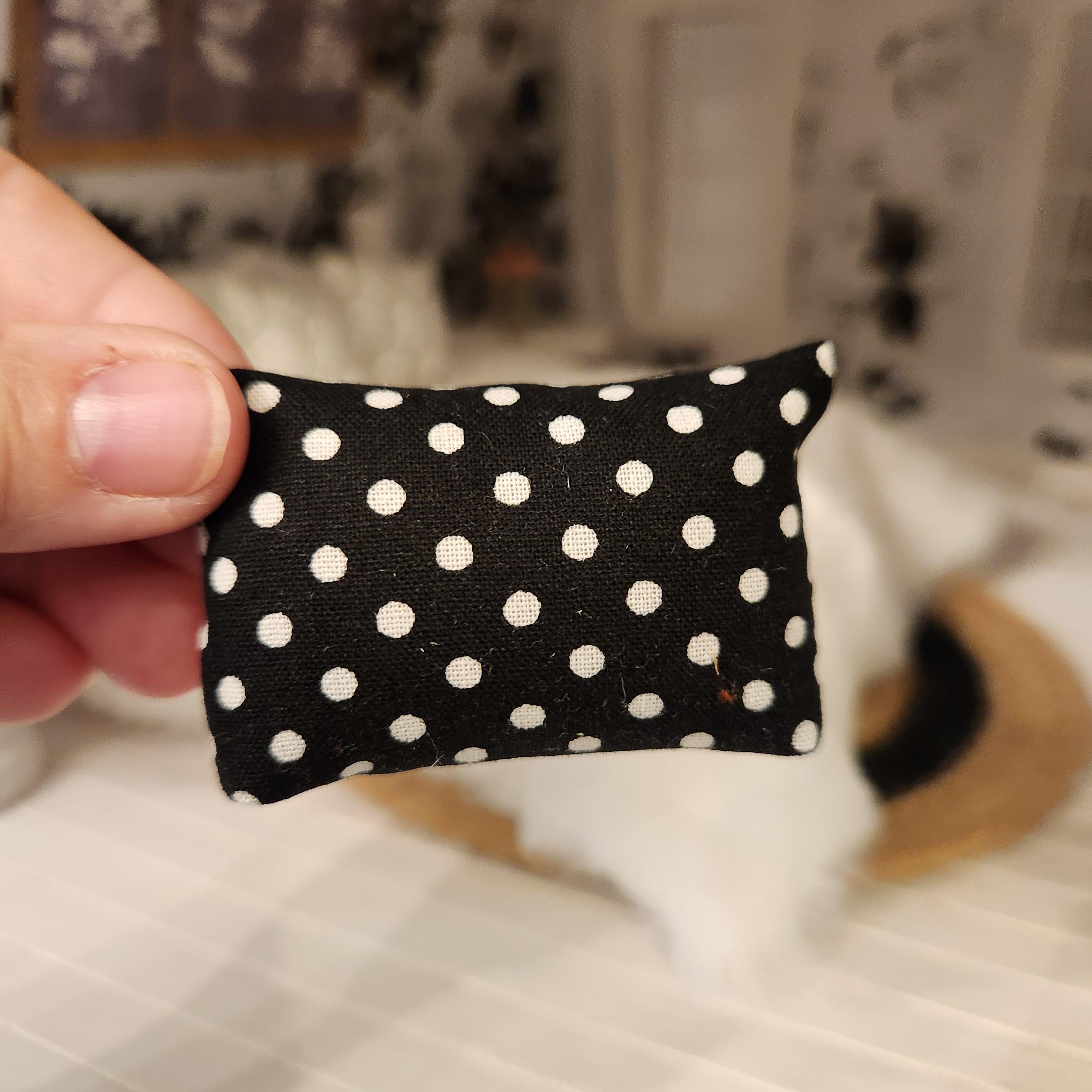 Dollhouse Miniature Pillow, Black and White Polka Dot, Modern Decor, 1:12 Scale