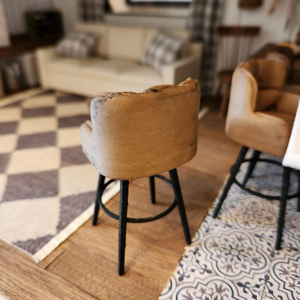 1:12 Scale Dollhouse Bar Stool | 3D Printed, Antiqued Leather-Look
