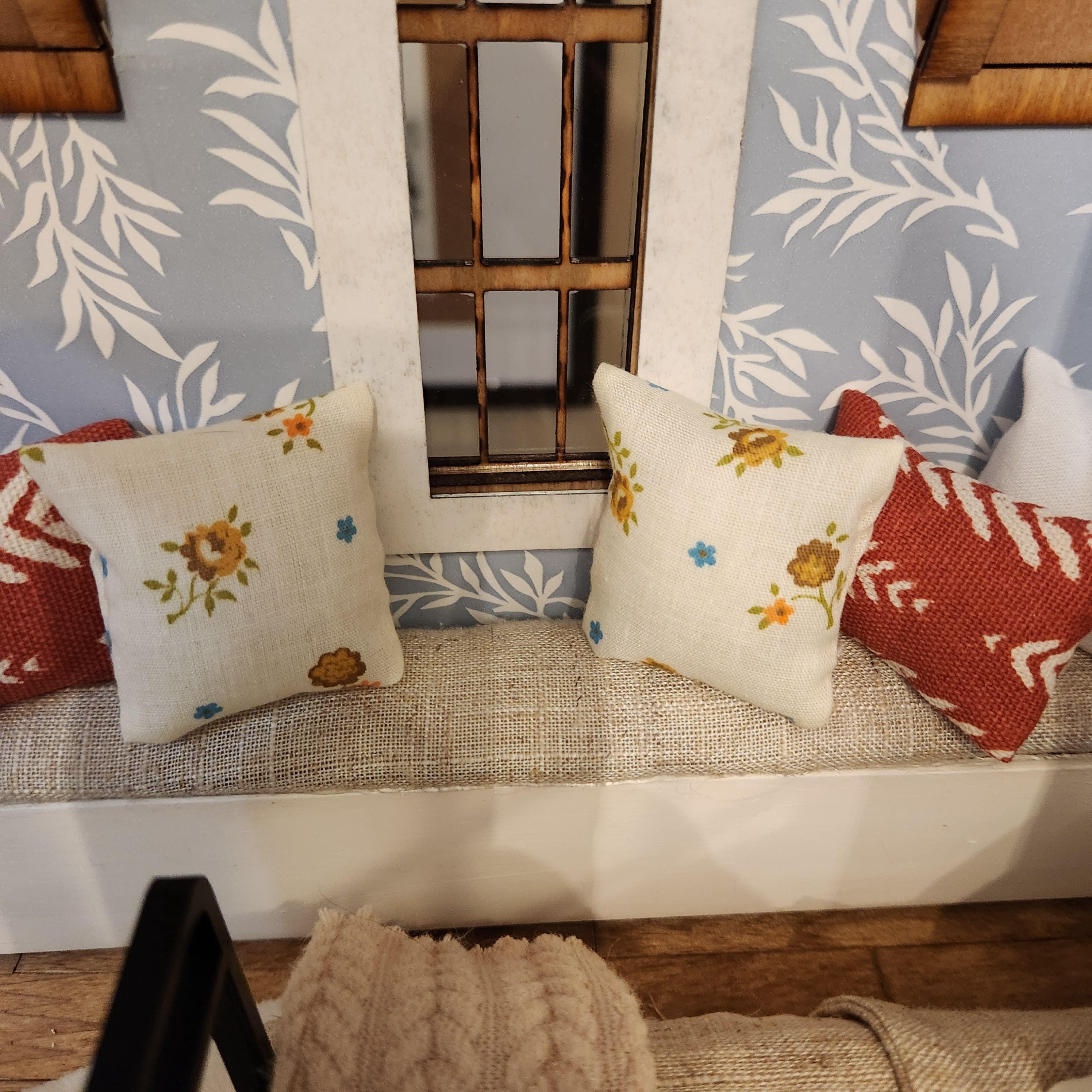Dollhouse Miniatures Accent Pillow, FLORAL, dollhouse decorations, miniature pillows, 1:12 scale
