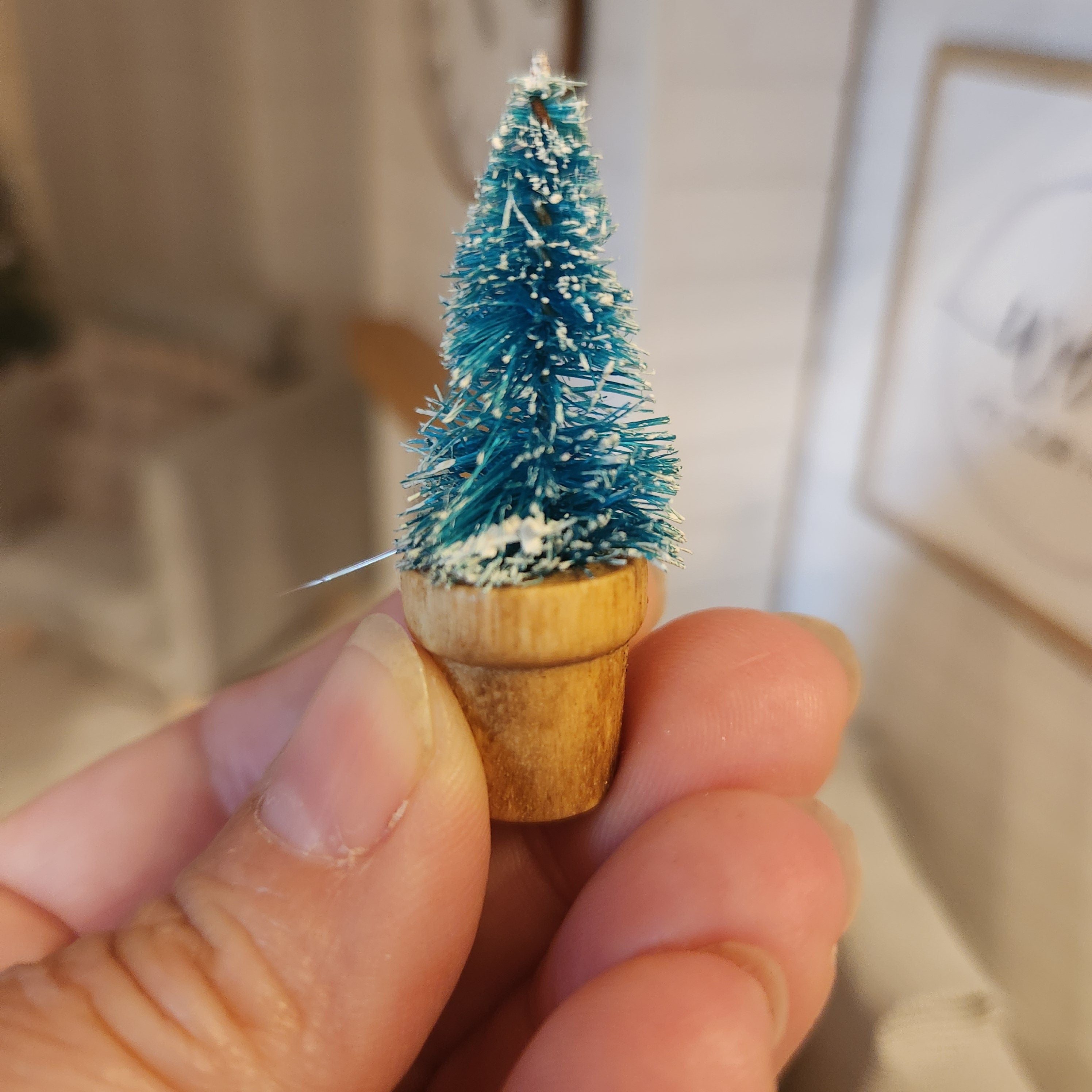 1:12 Scale Miniature Christmas Tree in Wood Flower Pot
